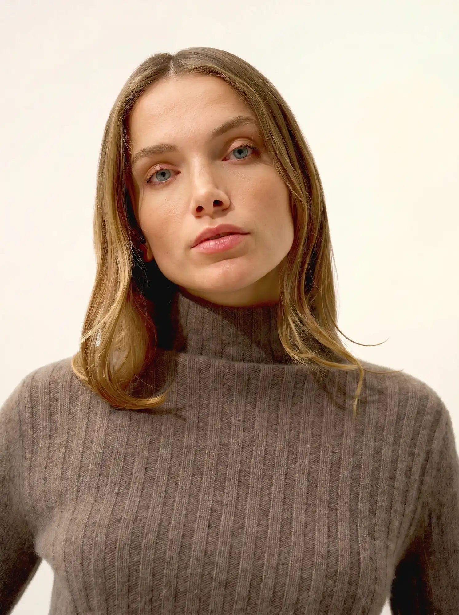SUNNEVA pullover stehkragen 4-fädig taupe meliert