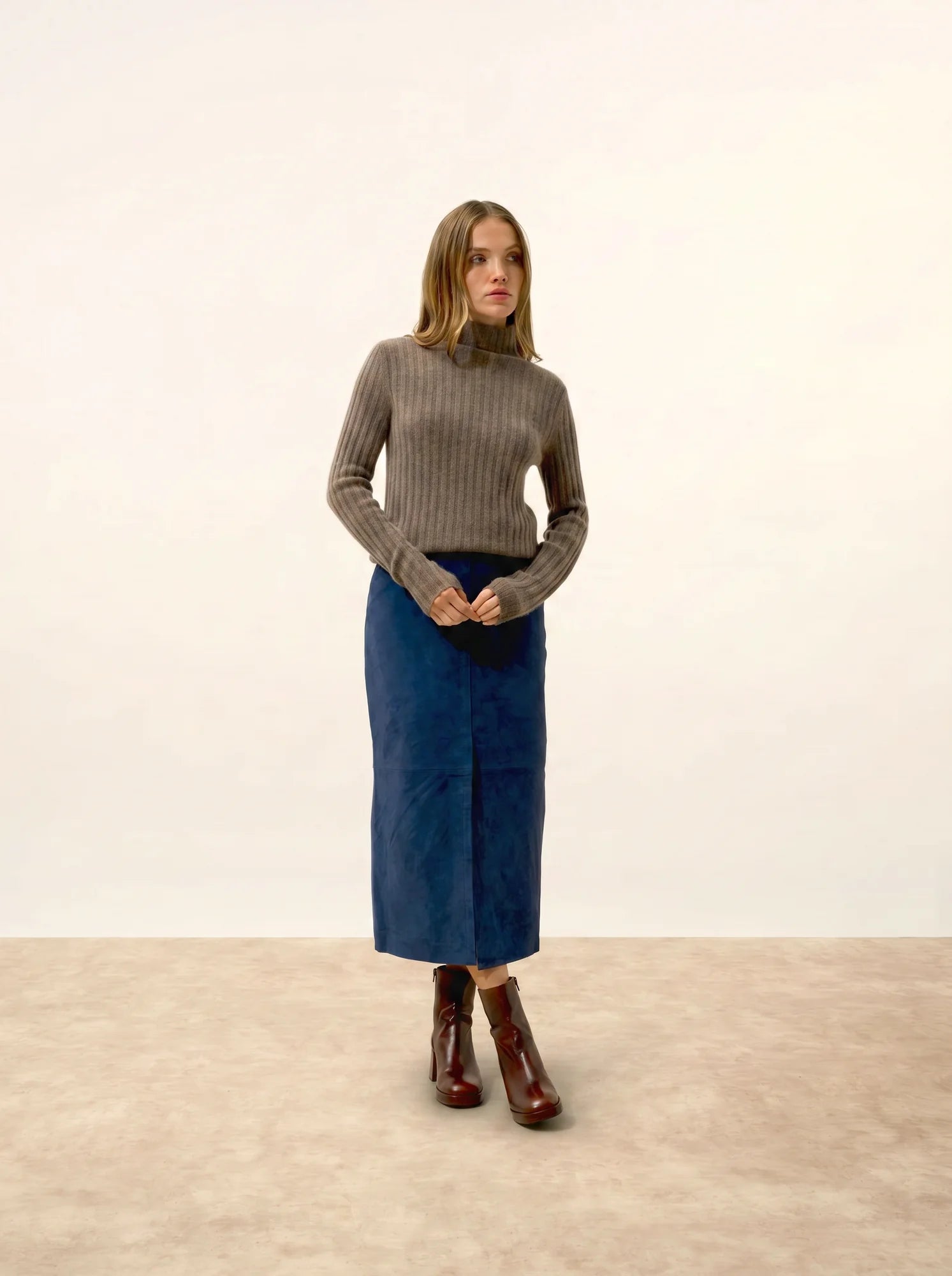 SUNNEVA pullover stehkragen 4-fädig taupe meliert