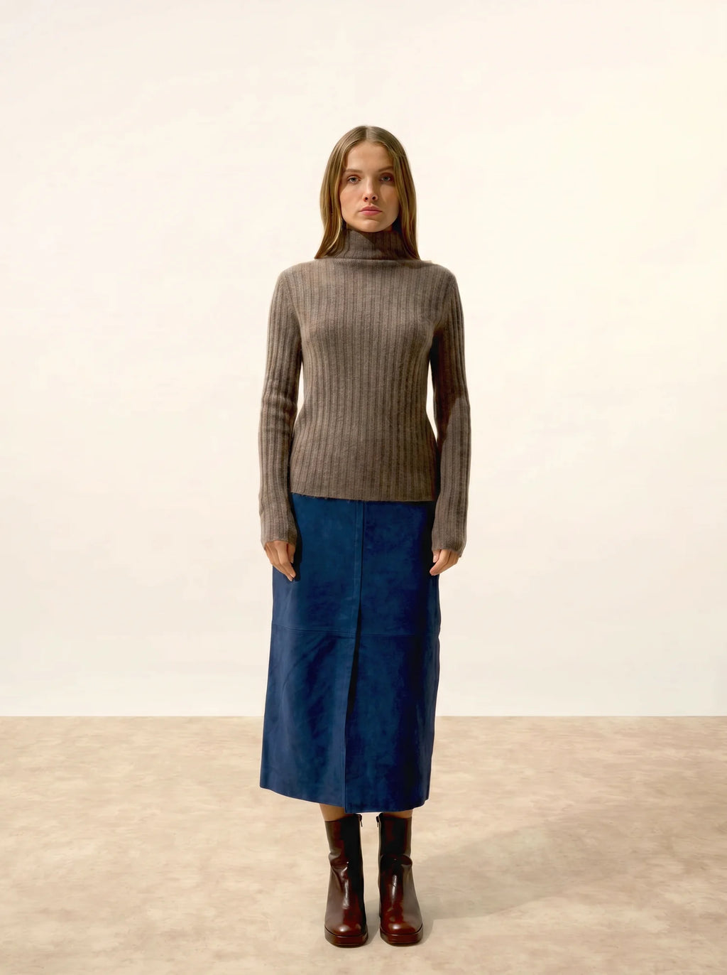 SUNNEVA pullover stehkragen 4-fädig taupe meliert