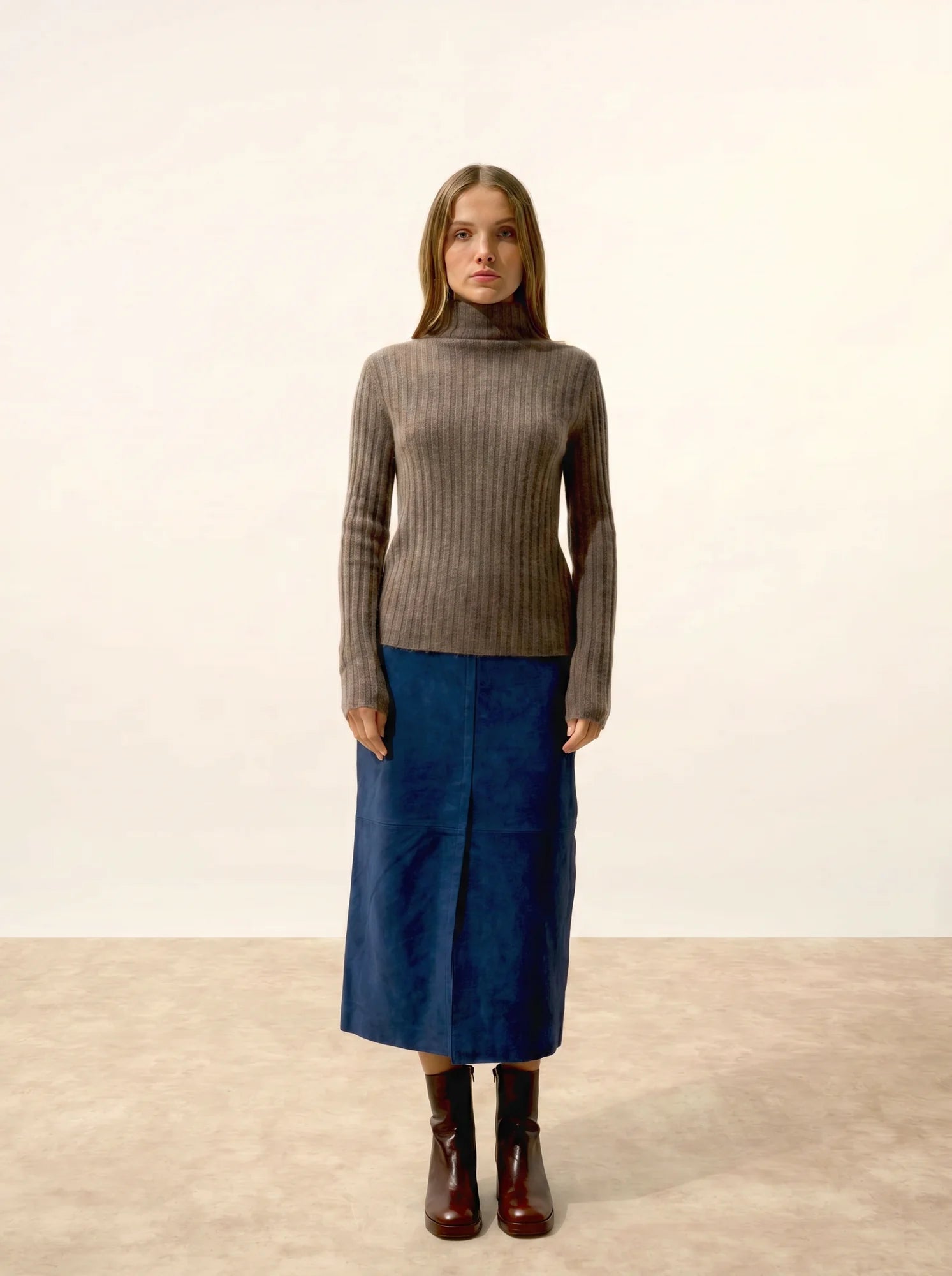 SUNNEVA pullover stehkragen 4-fädig taupe meliert