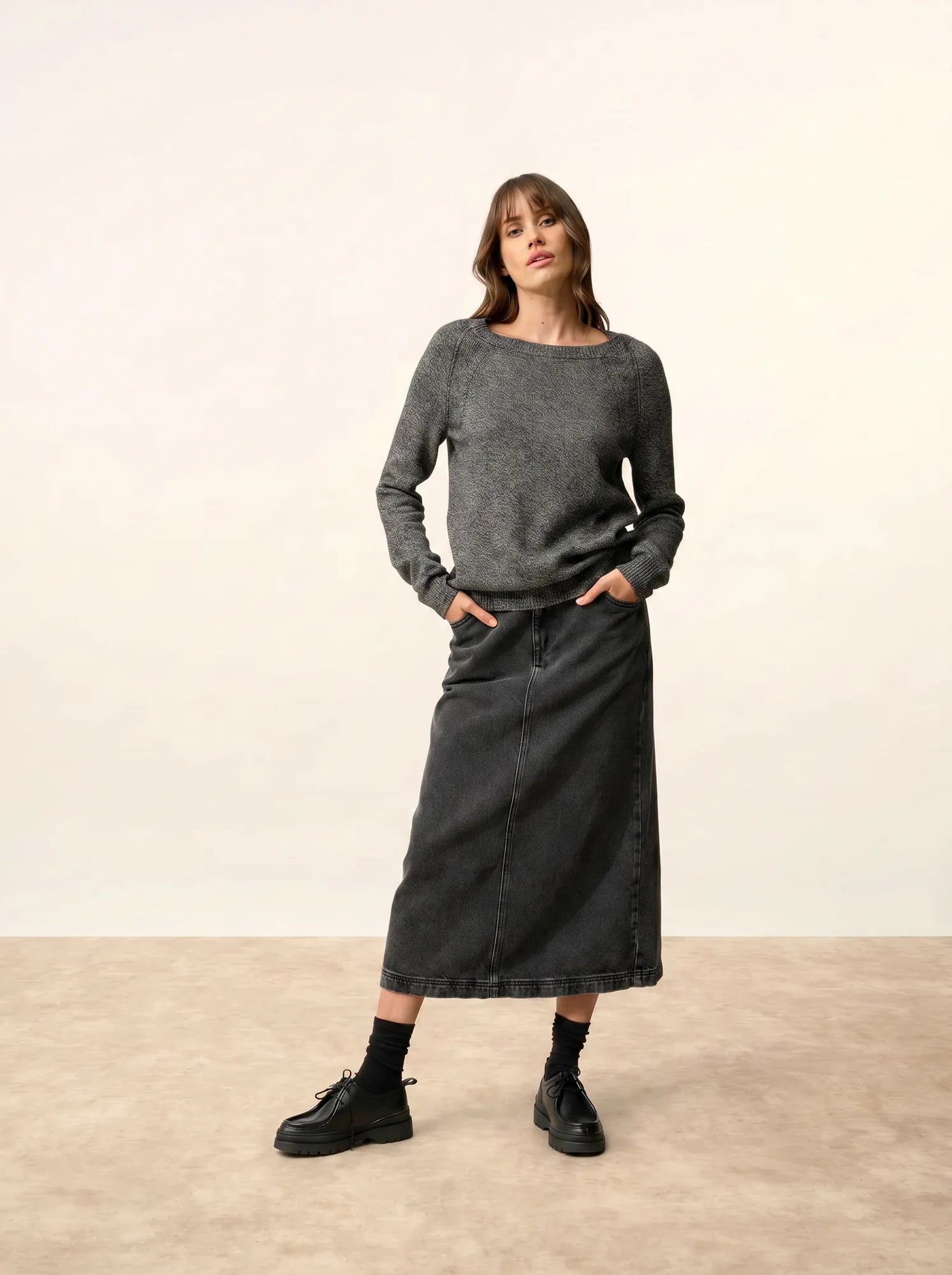AREQUIPA pullover rundhalsausschnitt 4-fädig schwarz und weiß