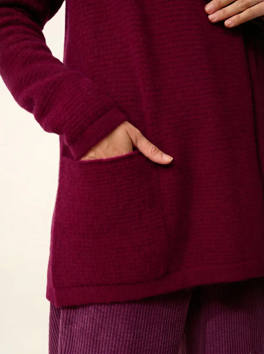 TARAPOTO jacke lang offen schalkragen 4-fädig bordeaux