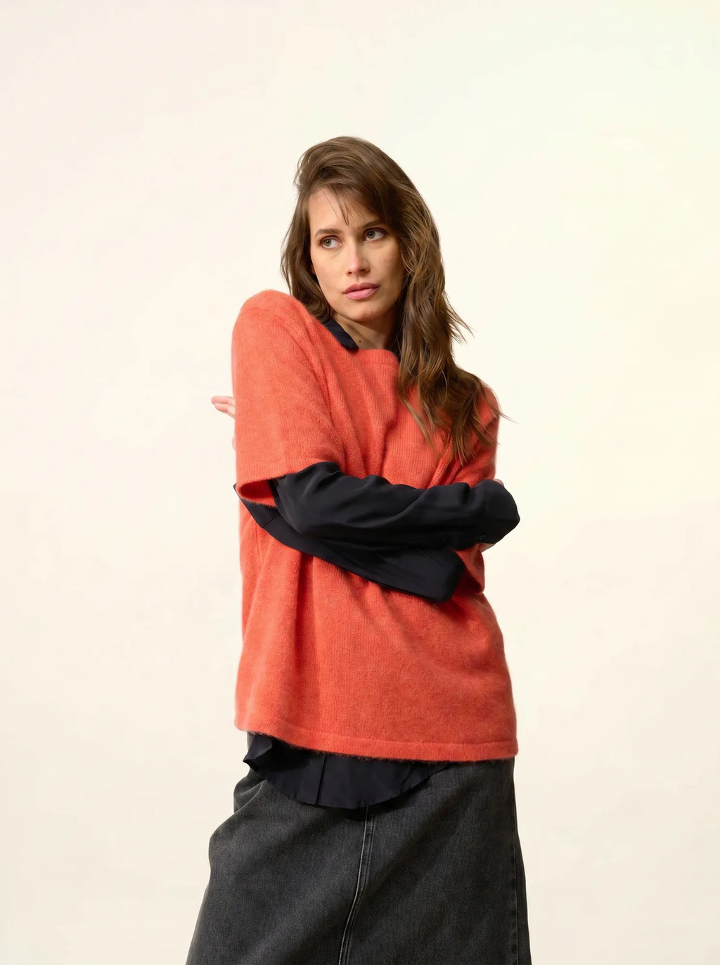 CARLA t-shirt rundhalsausschnitt 4-fädig orange meliert