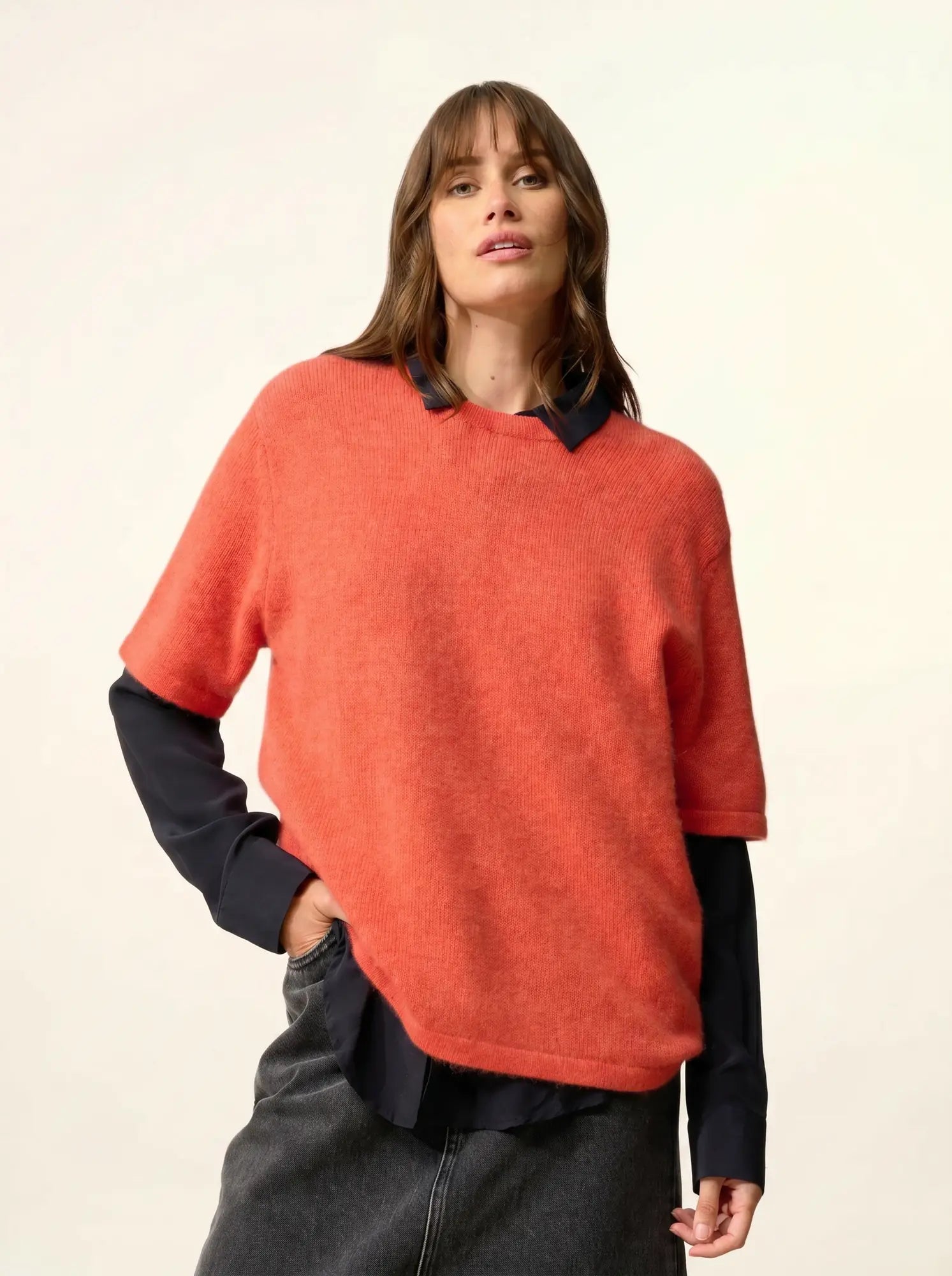 CARLA t-shirt rundhalsausschnitt 4-fädig orange meliert