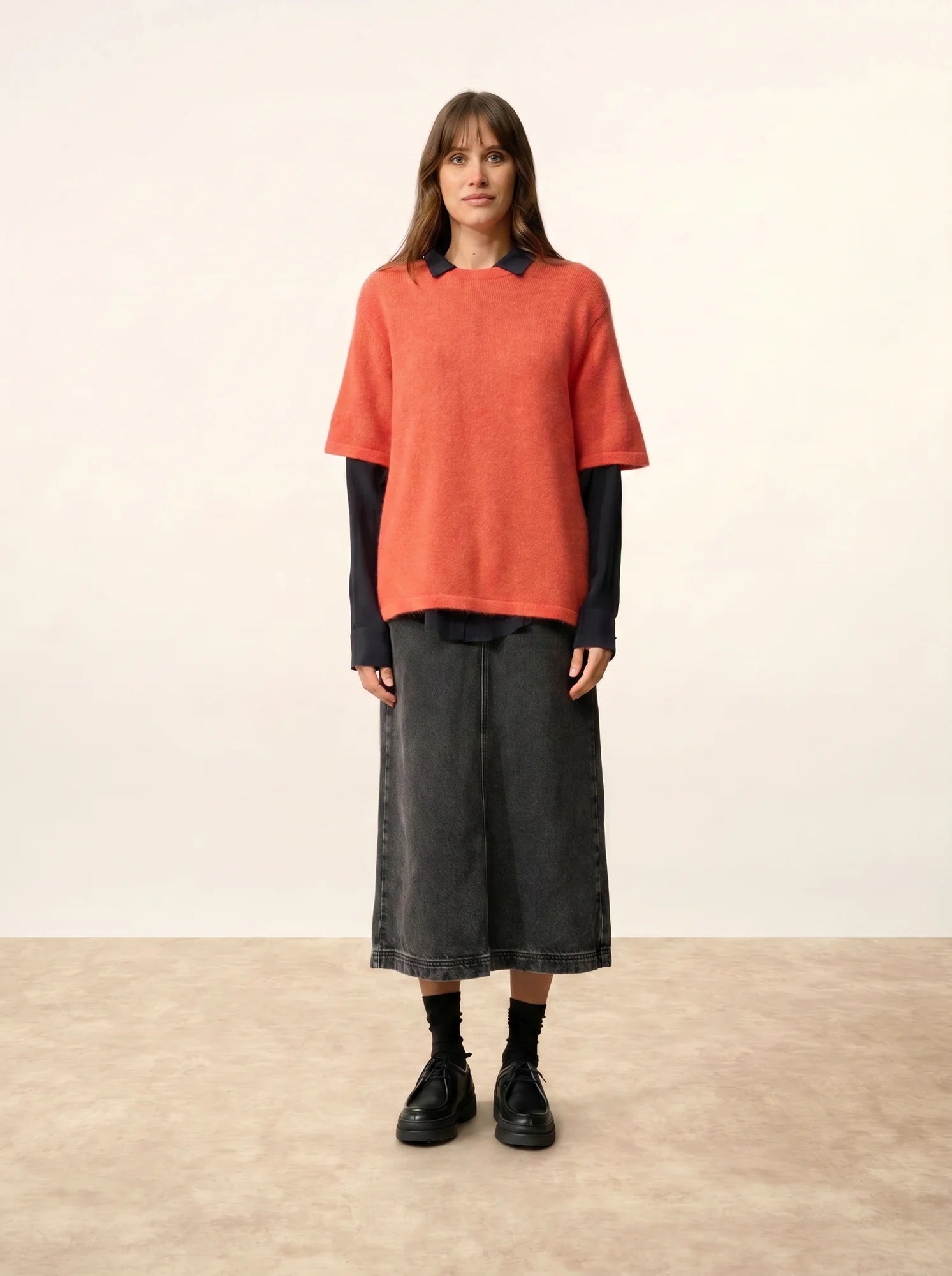 CARLA t-shirt rundhalsausschnitt 4-fädig orange meliert
