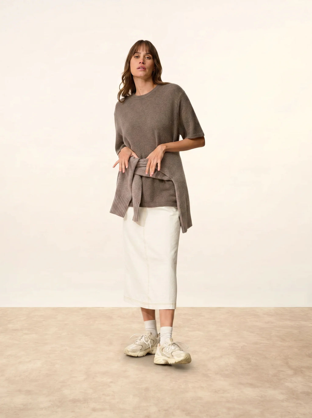 CARLA t-shirt rundhalsausschnitt 4-fädig taupe meliert