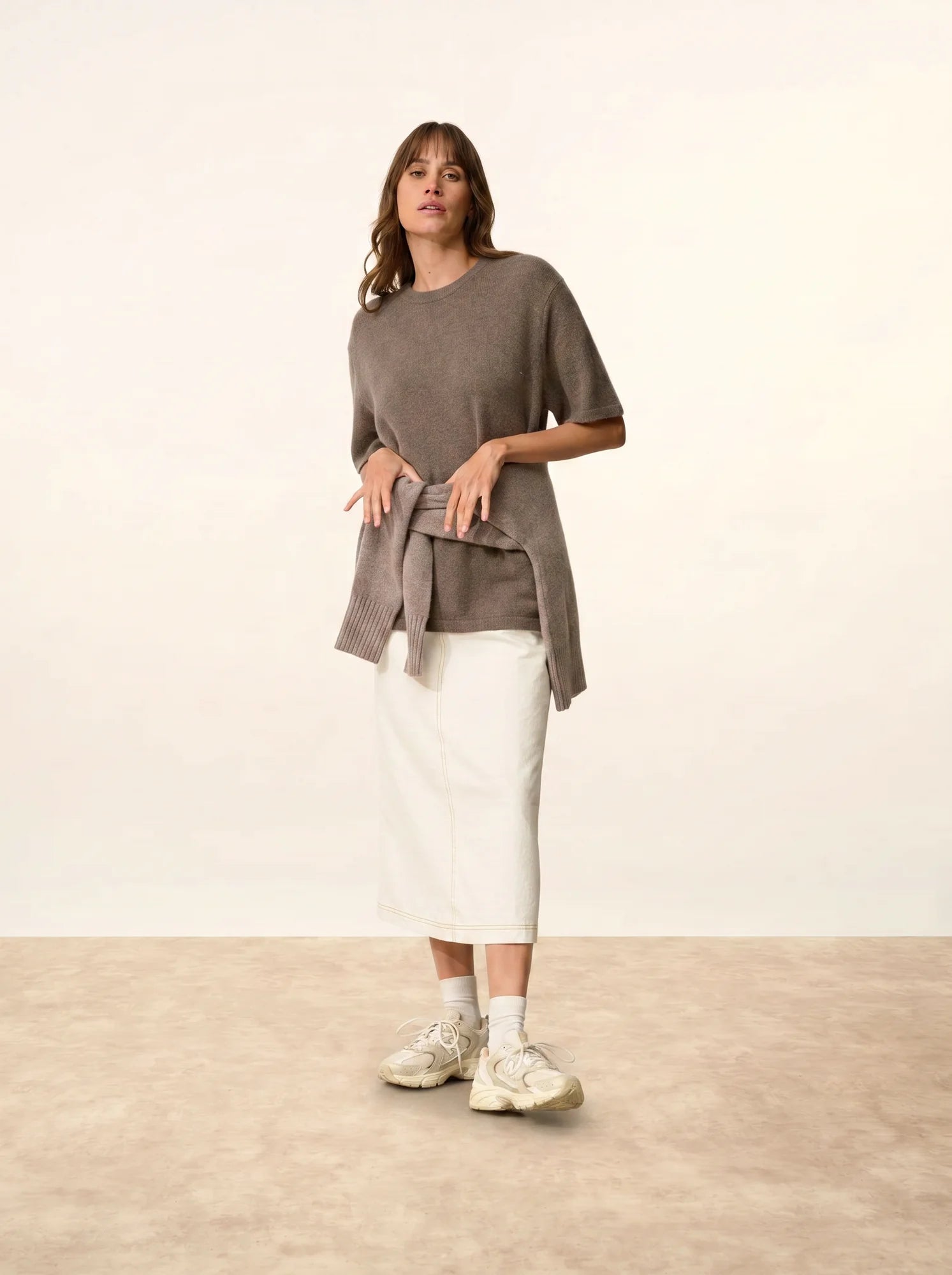 CARLA t-shirt rundhalsausschnitt 4-fädig taupe meliert