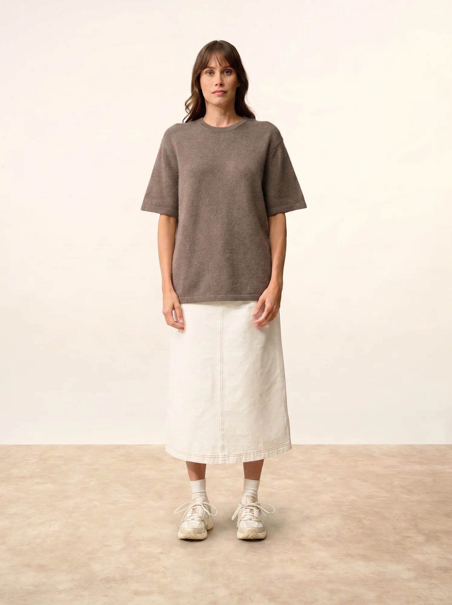 CARLA t-shirt rundhalsausschnitt 4-fädig taupe meliert