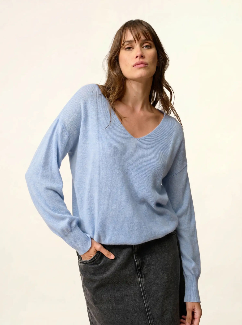 BIRSE pullover v-ausschnitt himmelblau meliert