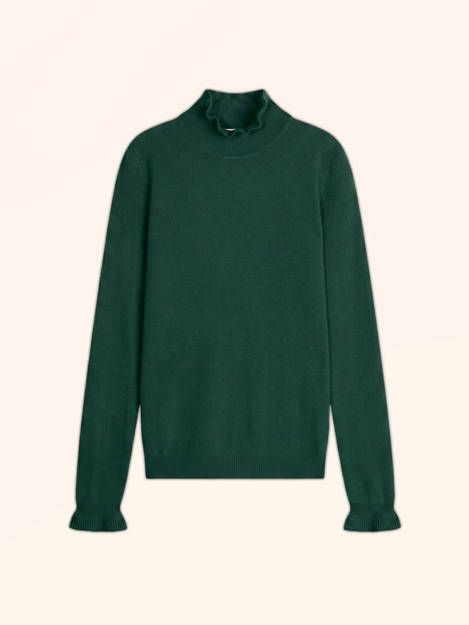 TRILA pullover stehkragen volant zypresse