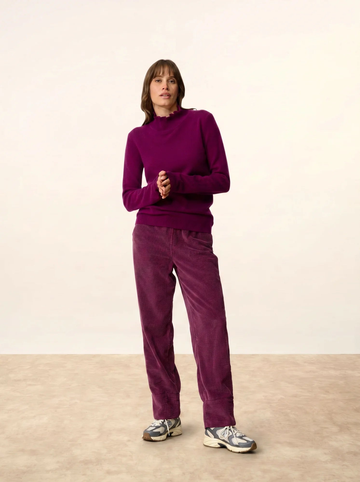 TRILA pullover stehkragen volant pflaume