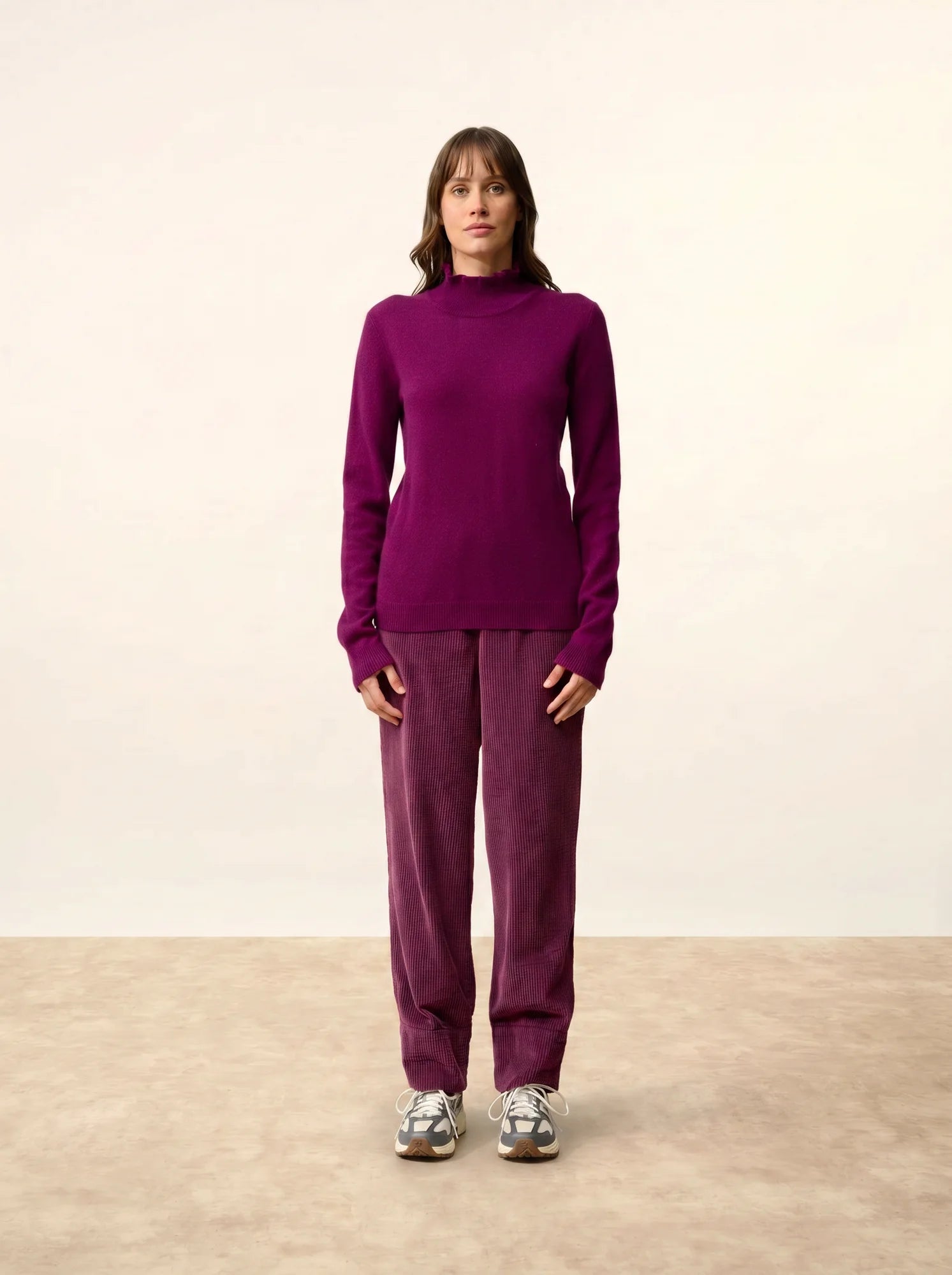 TRILA pullover stehkragen volant pflaume