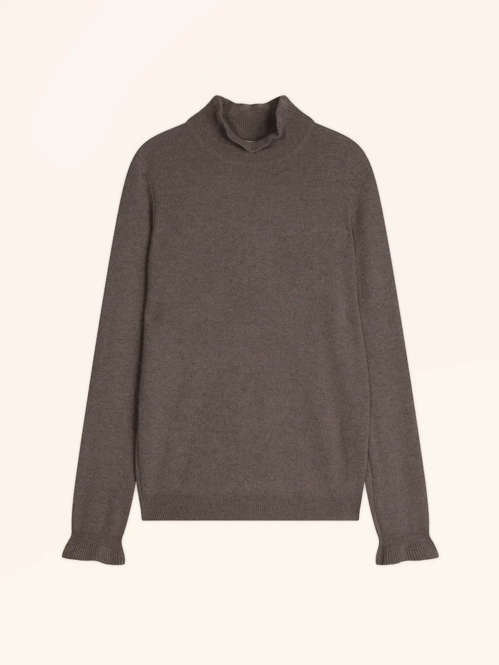 TRILA Pull Col Montant Volanté Taupe Chiné