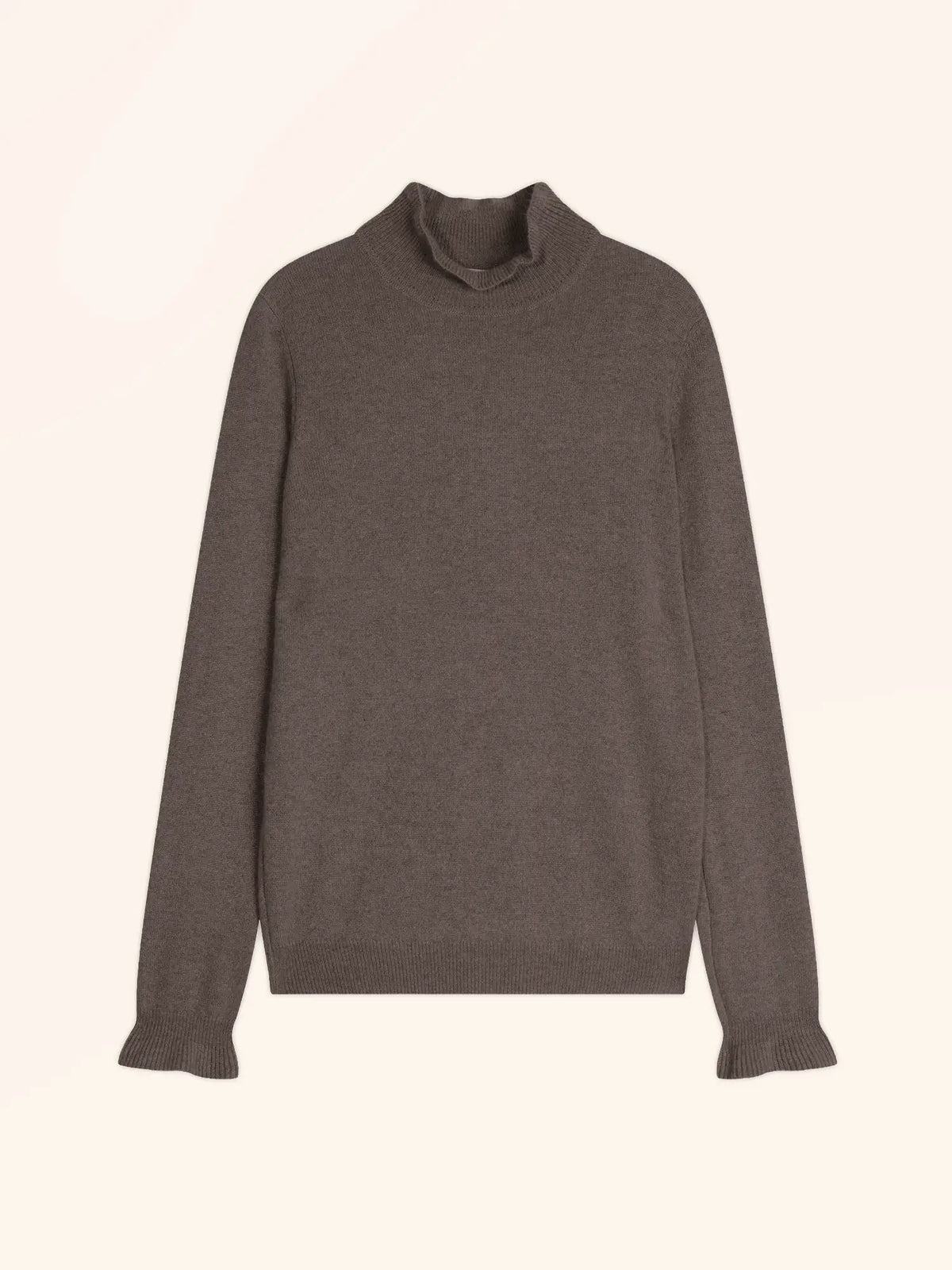 TRILA Pull Col Montant Volanté Taupe Chiné