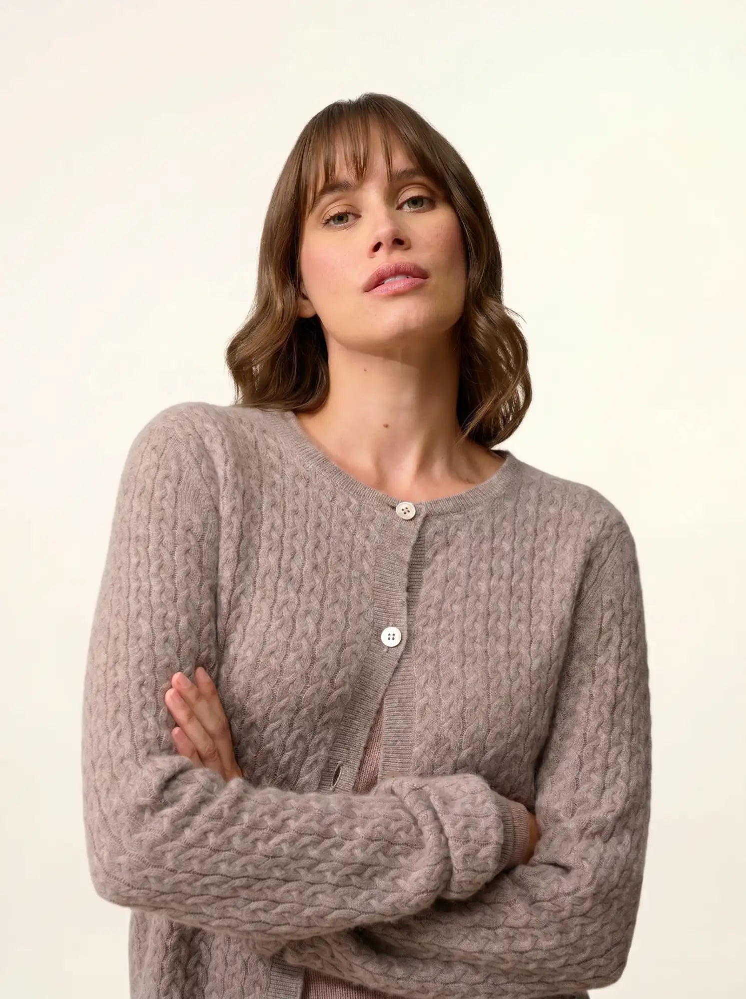 LAURA strickjacke rundhalsausschnitt caribou meliert
