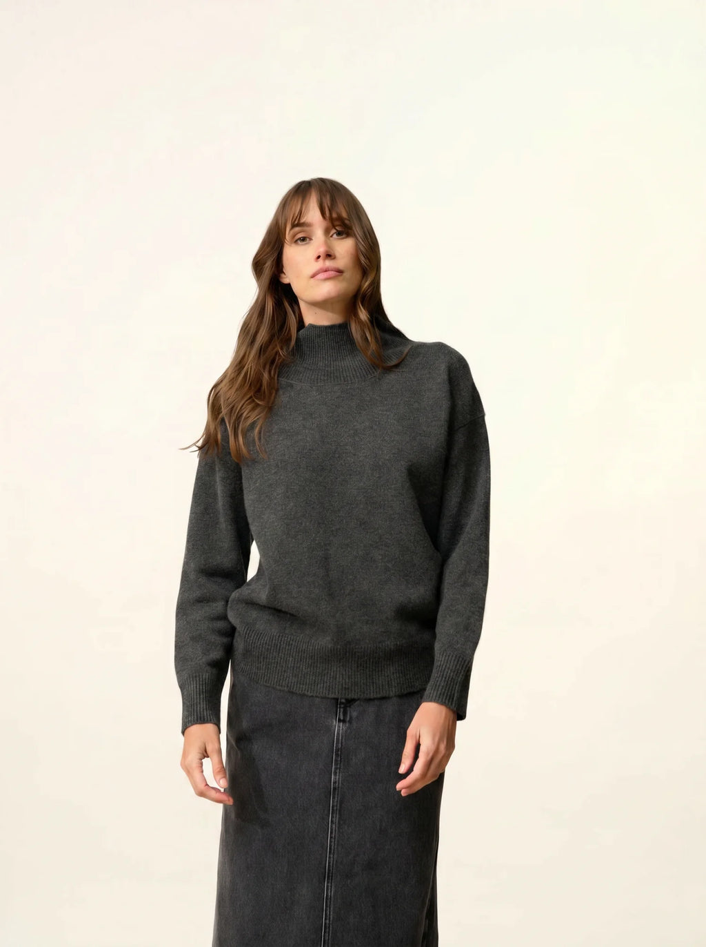 ROMY pullover stehkragen 4-fädig carbone meliert