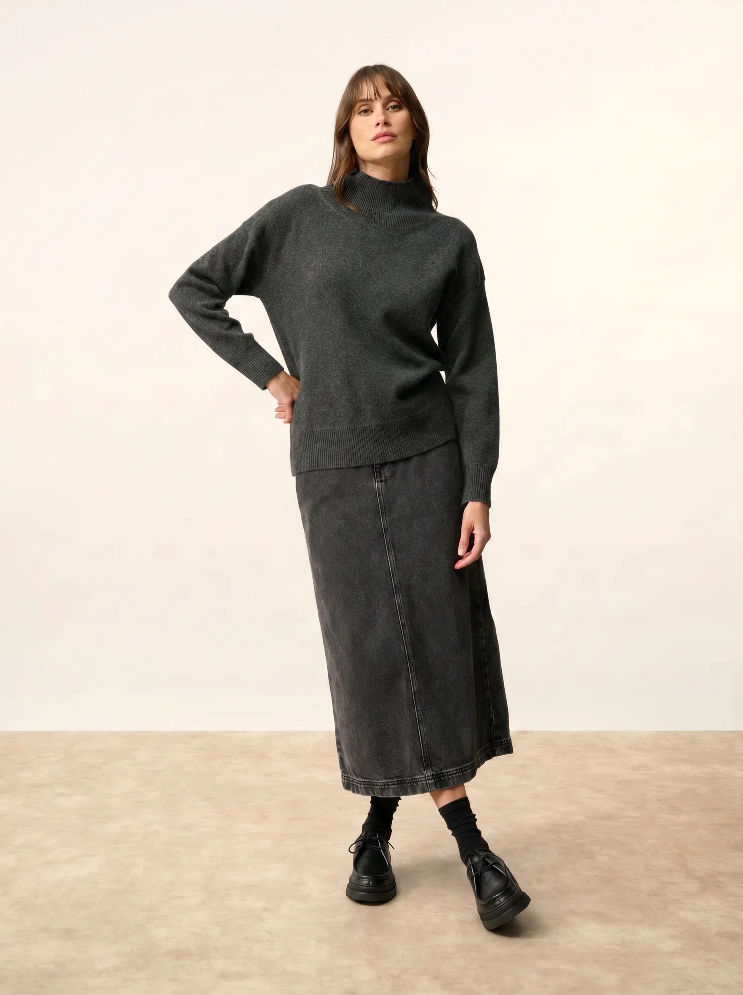 ROMY pullover stehkragen 4-fädig carbone meliert