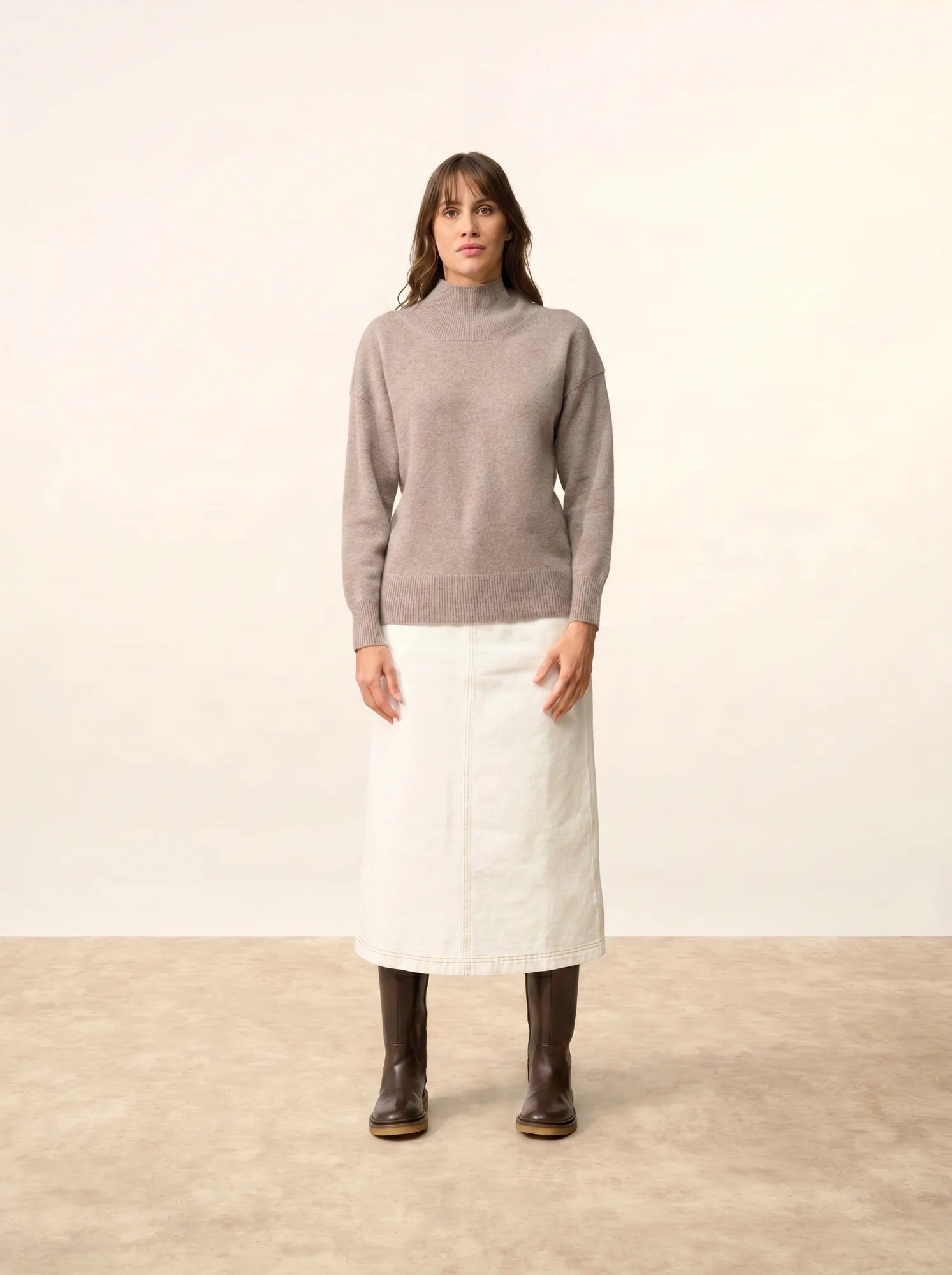 ROMY pullover stehkragen 4-fädig caribou meliert