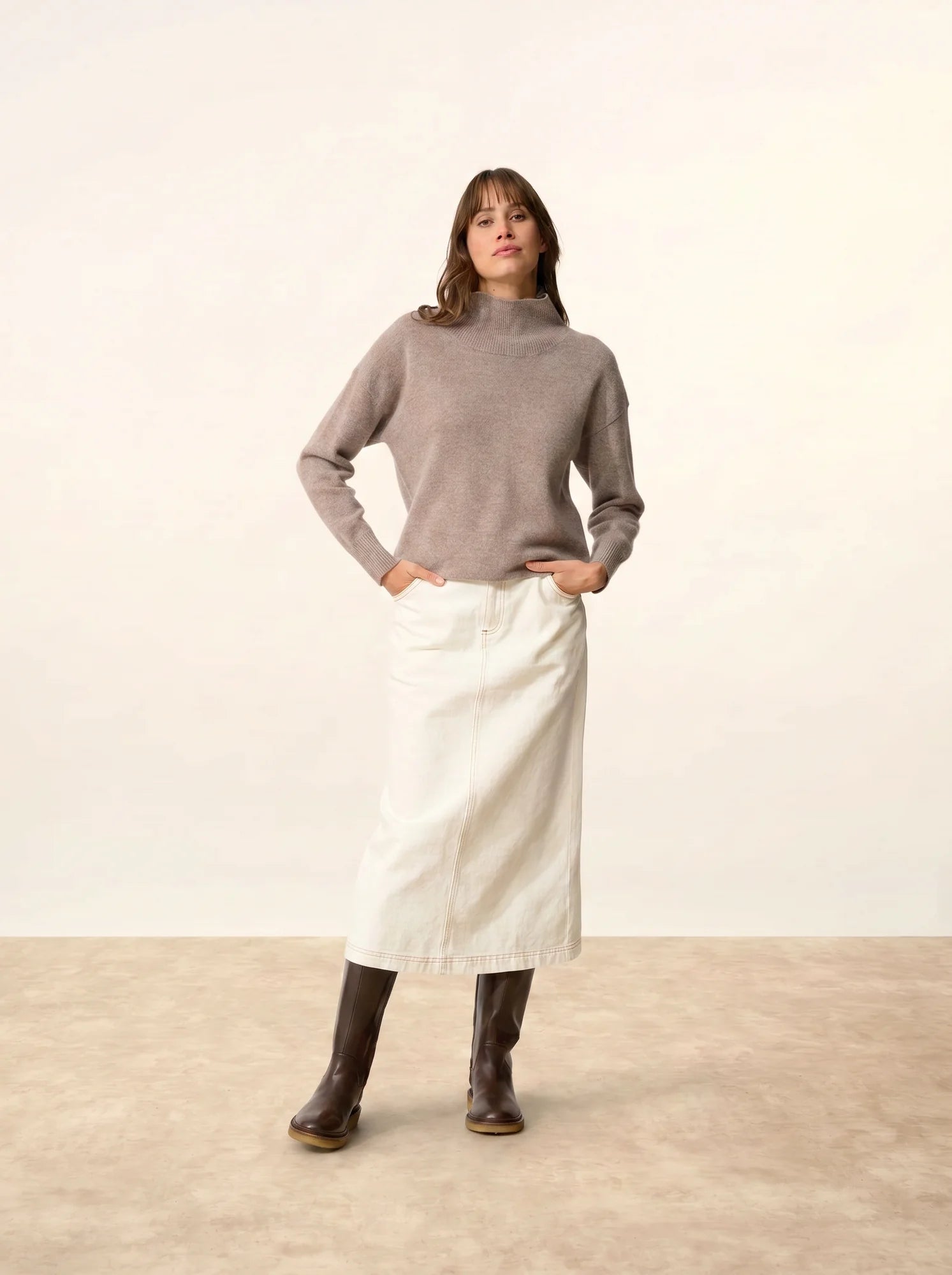 ROMY pullover stehkragen 4-fädig caribou meliert