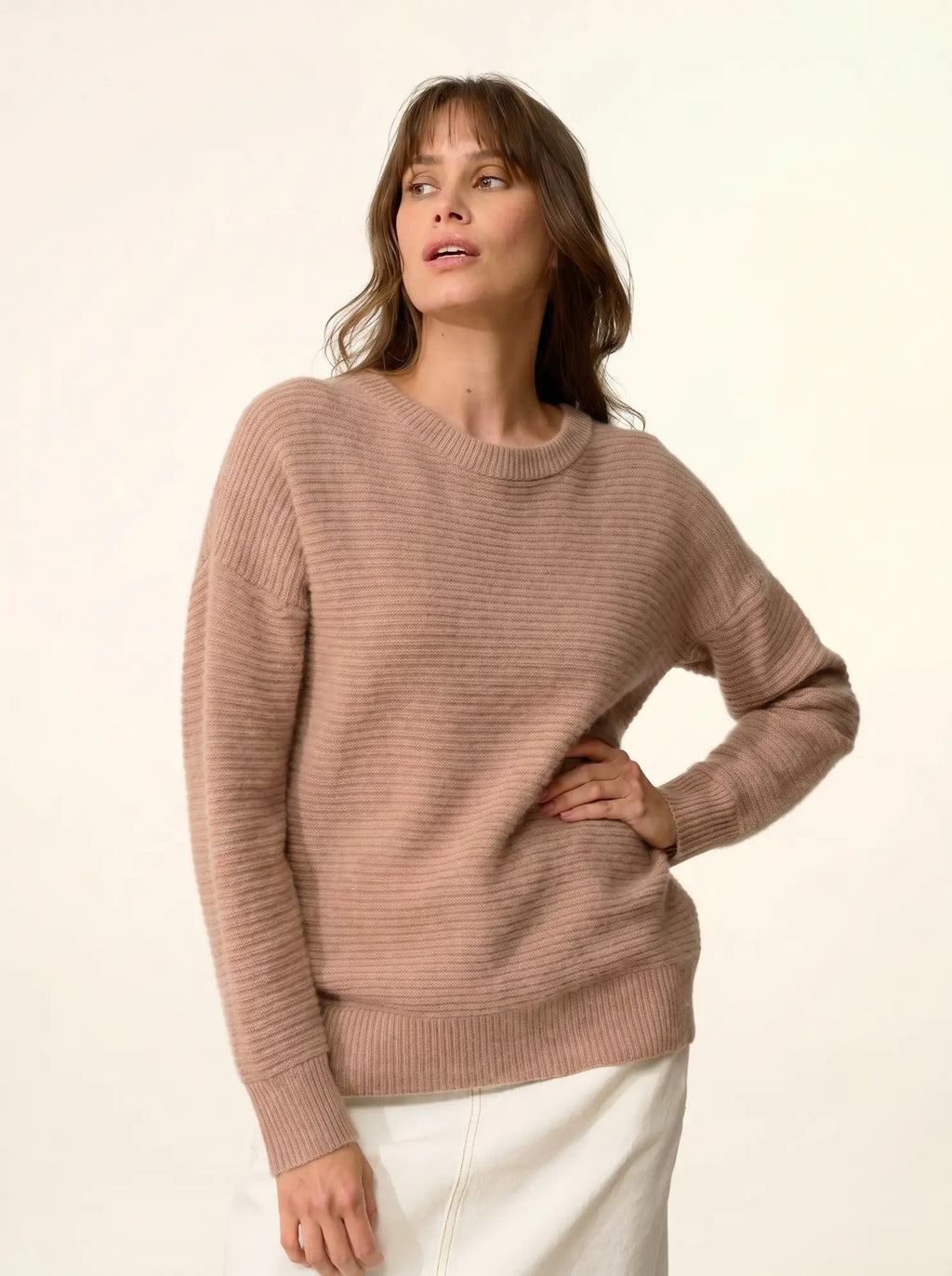 LOUNA pullover rundhalsausschnitt 4-fädig camel meliert
