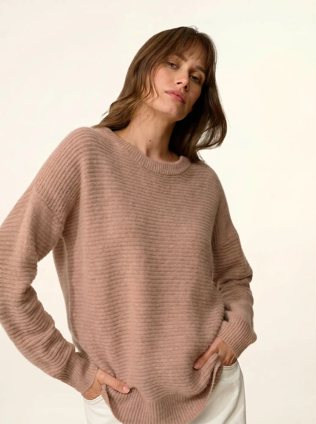 LOUNA pullover rundhalsausschnitt 4-fädig camel meliert