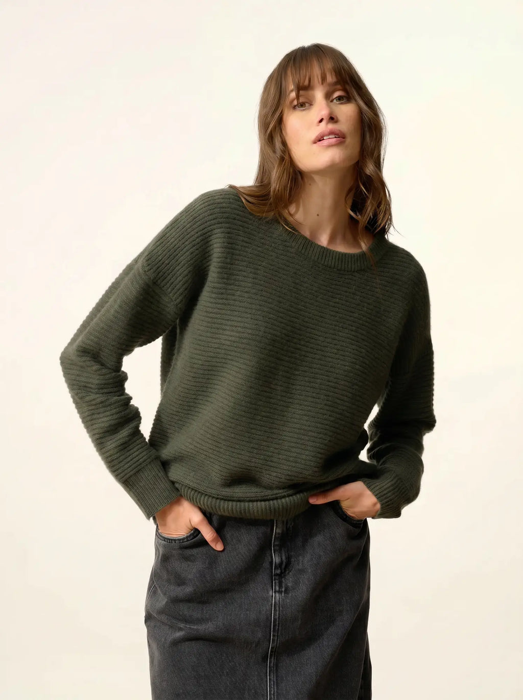 LOUNA pullover rundhalsausschnitt 4-fädig khaki