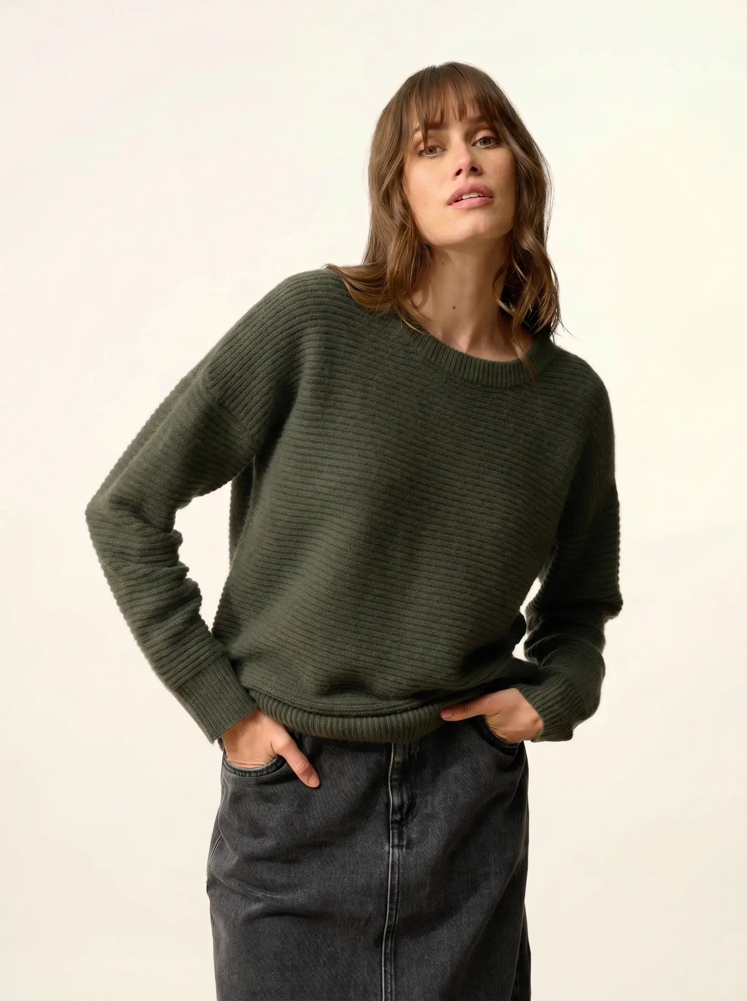 LOUNA pullover rundhalsausschnitt 4-fädig khaki