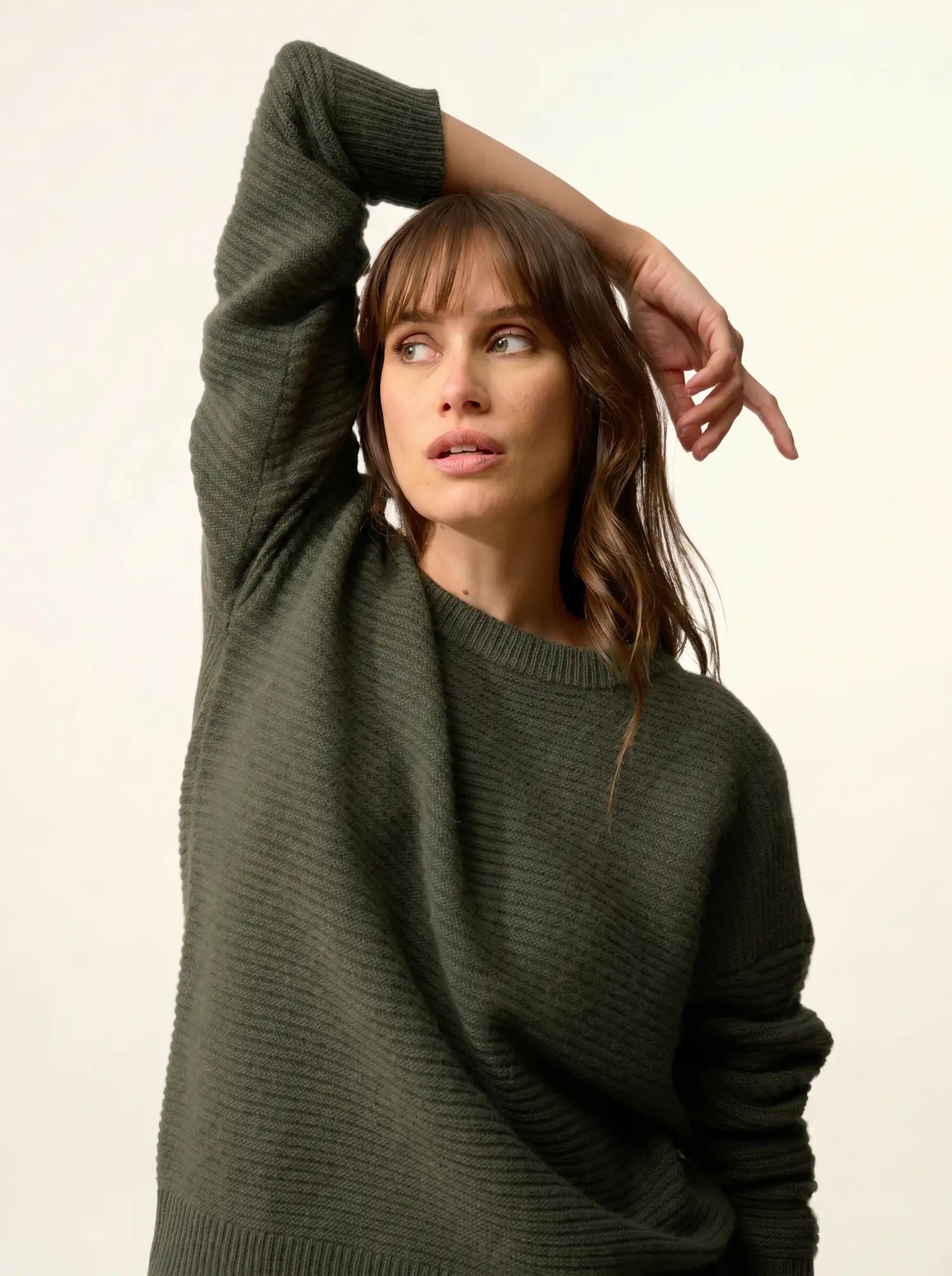 LOUNA pullover rundhalsausschnitt 4-fädig khaki