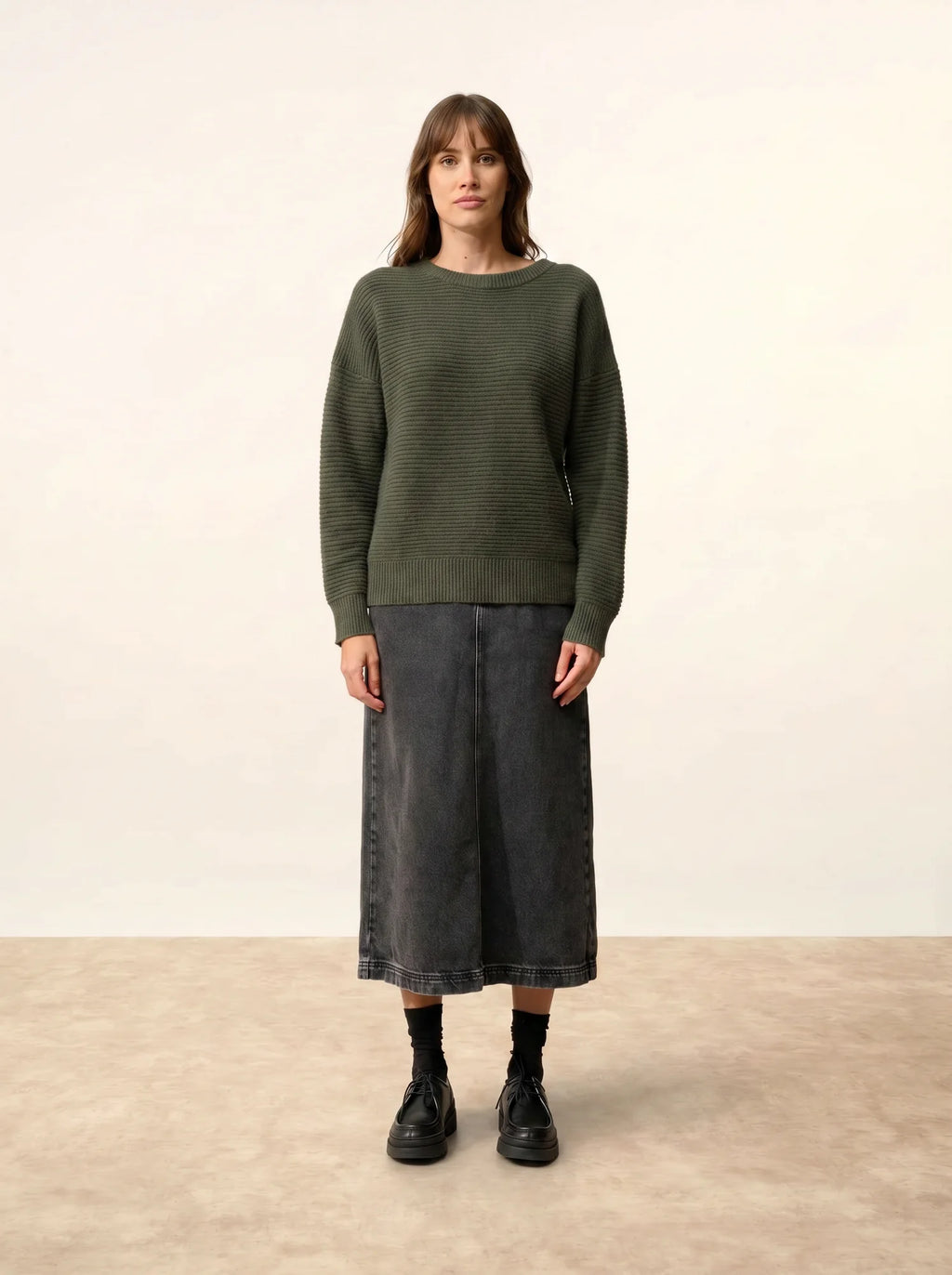 LOUNA pullover rundhalsausschnitt 4-fädig khaki