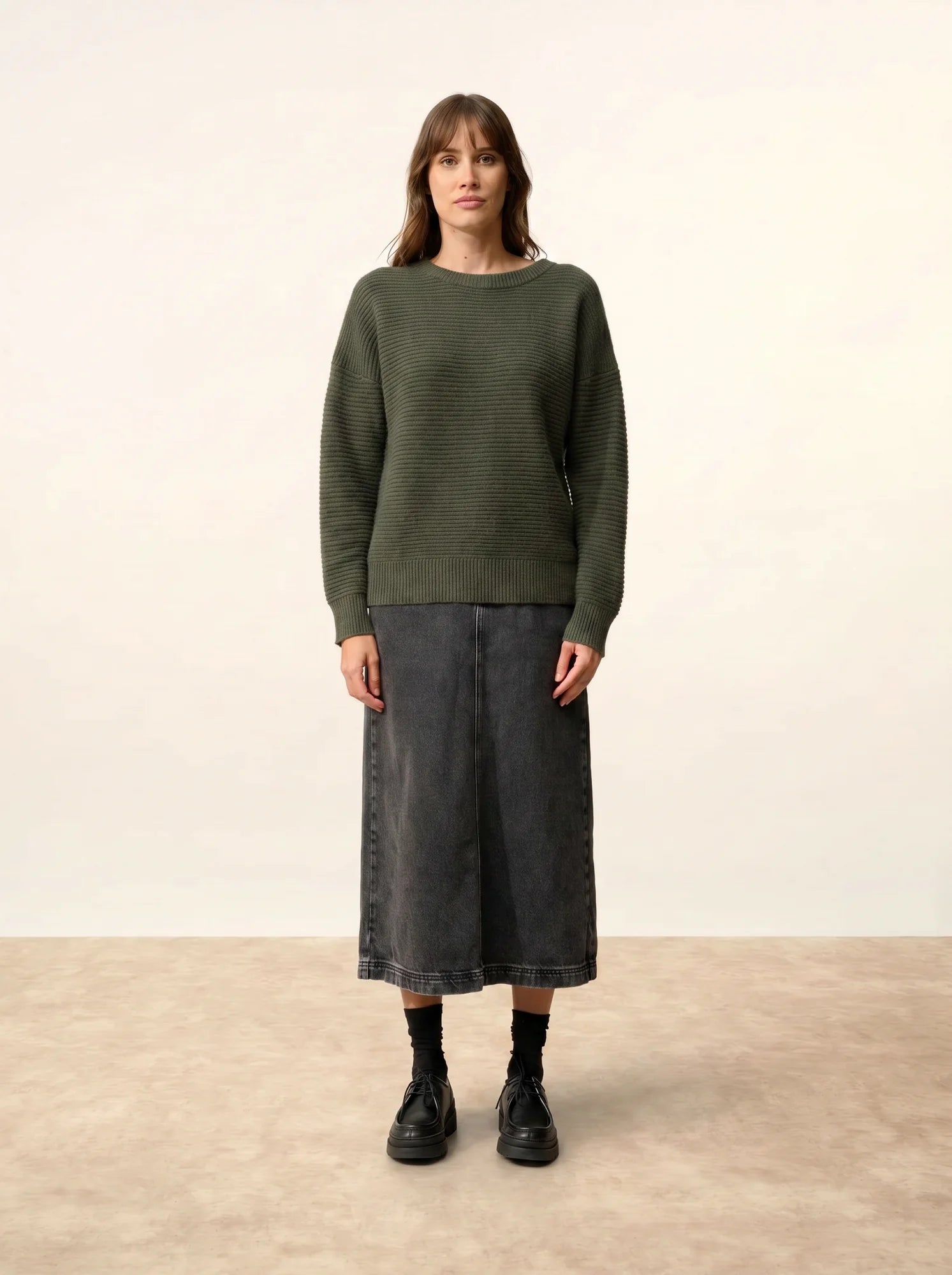 LOUNA pullover rundhalsausschnitt 4-fädig khaki