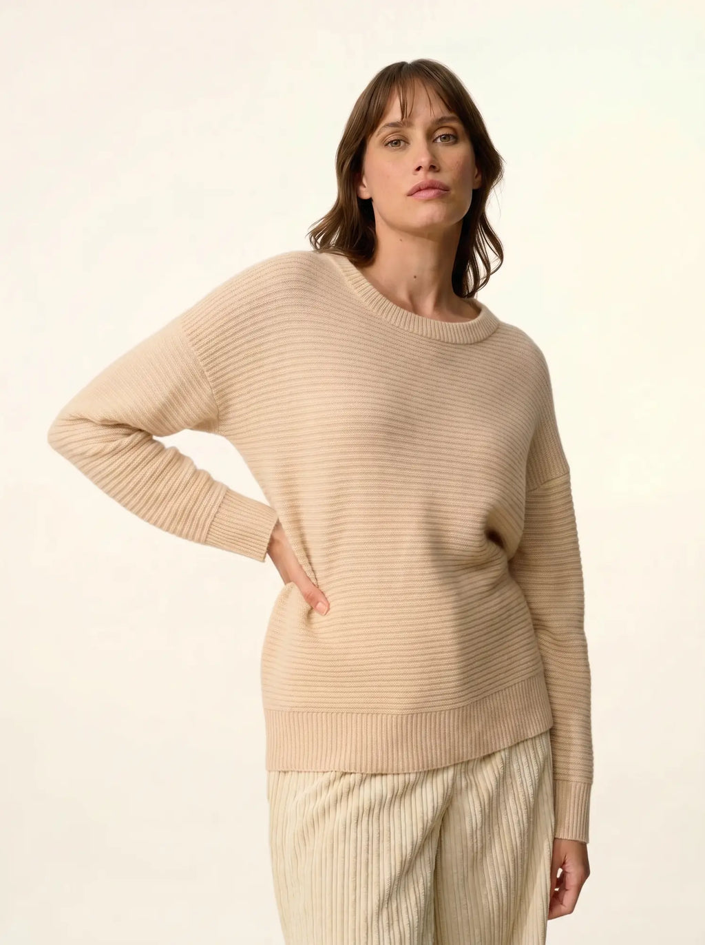 LOUNA pullover rundhalsausschnitt 4-fädig sand