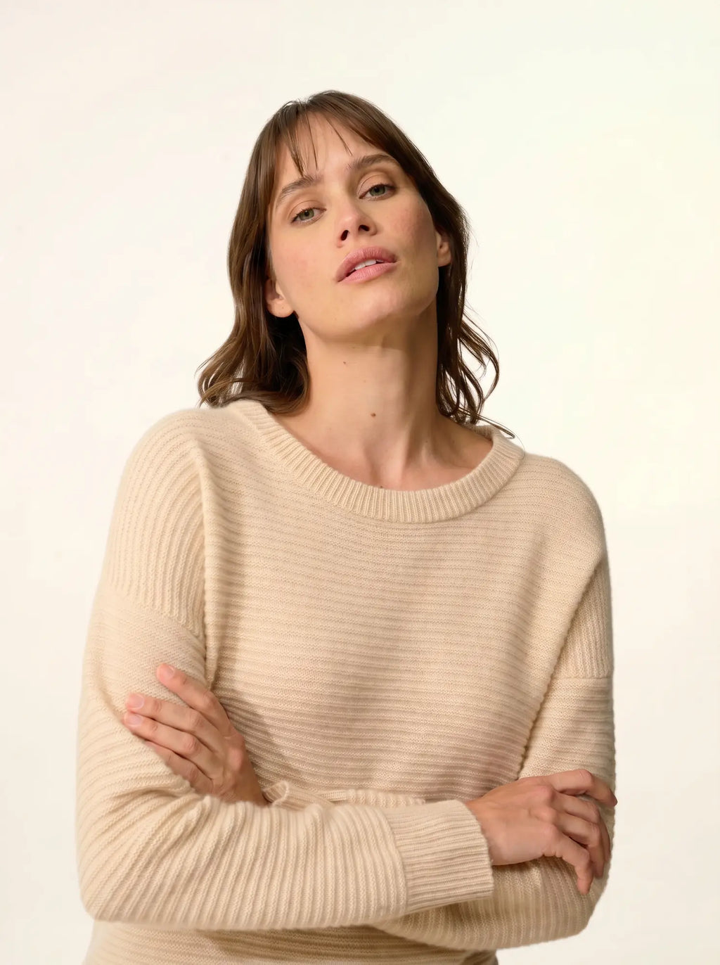 LOUNA pullover rundhalsausschnitt 4-fädig sand