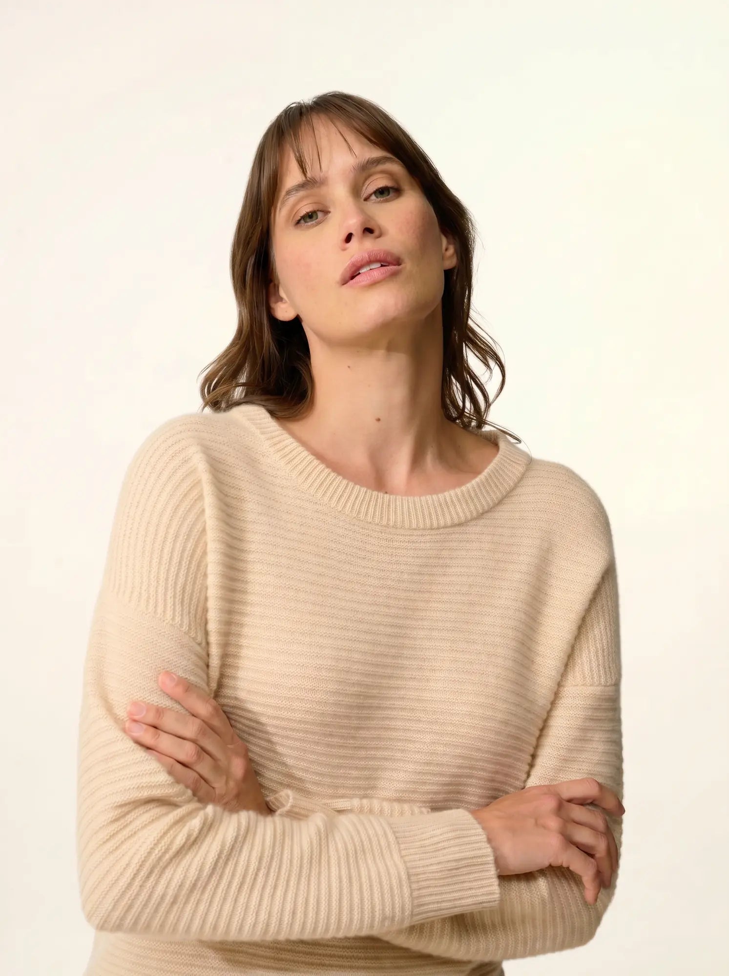 LOUNA pullover rundhalsausschnitt 4-fädig sand