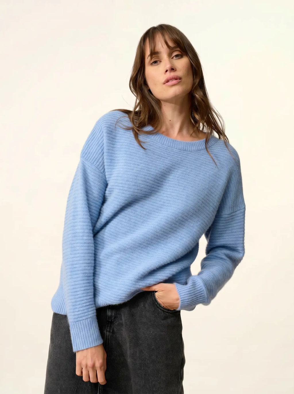 LOUNA pullover rundhalsausschnitt 4-fädig himmelblau
