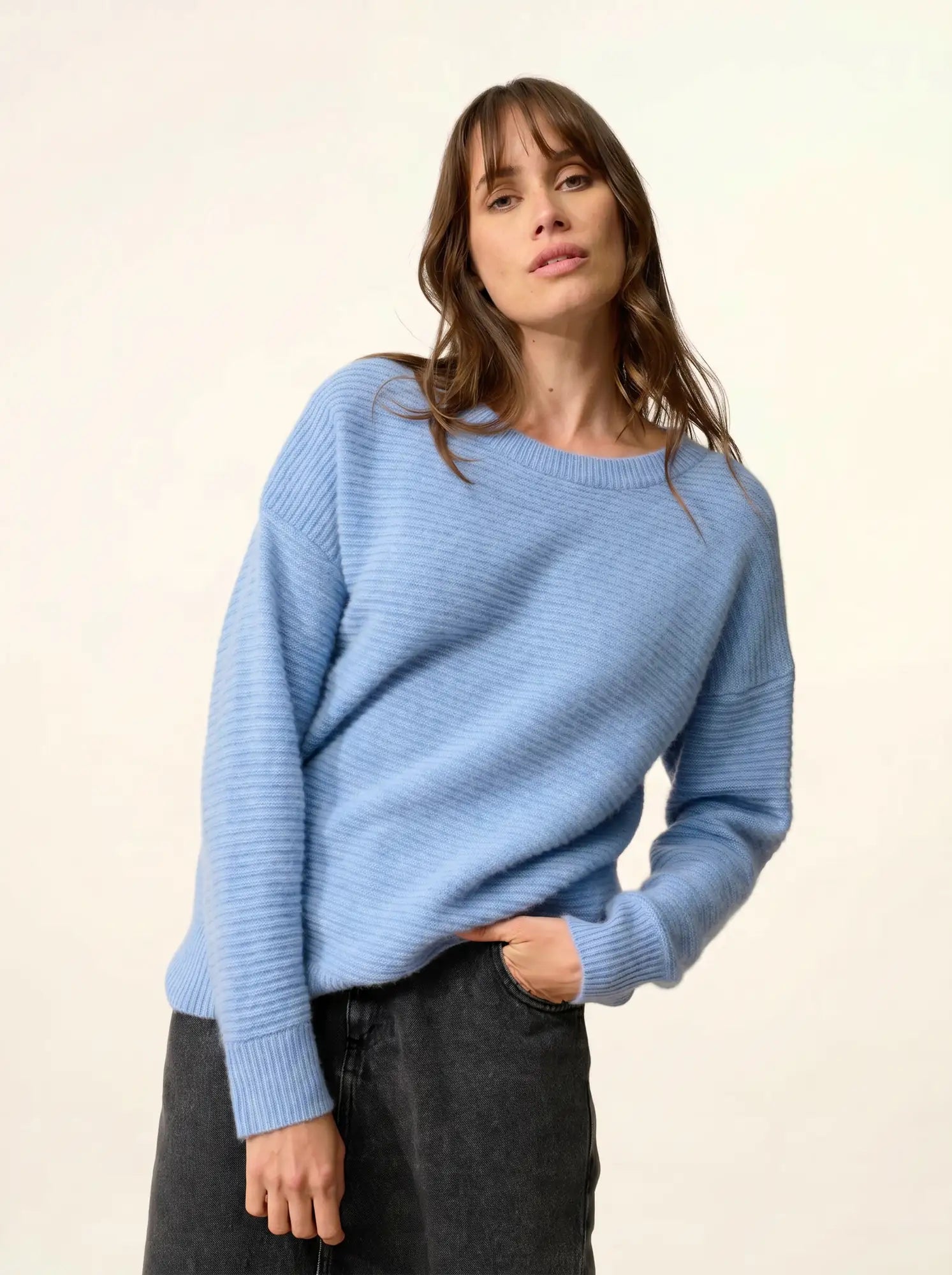 LOUNA pullover rundhalsausschnitt 4-fädig himmelblau