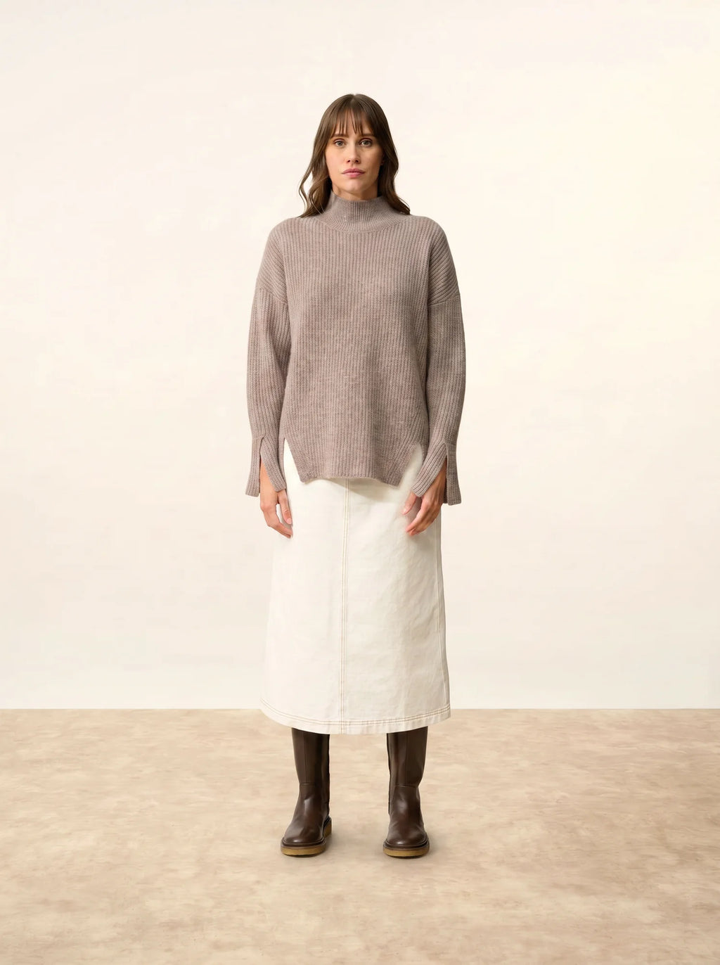 LOUISE pullover stehkragen 4-fädig caribou meliert