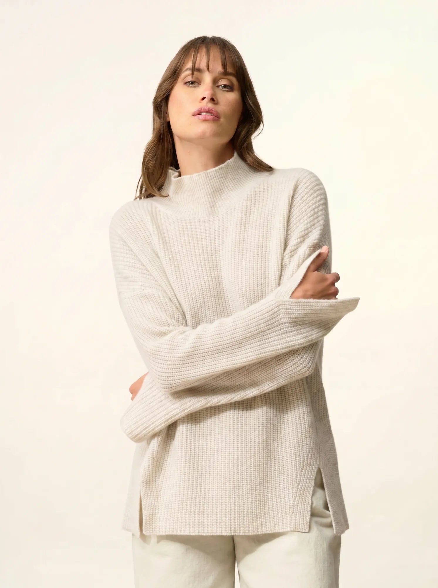 LOUISE pullover stehkragen 4-fädig perlgrau meliert