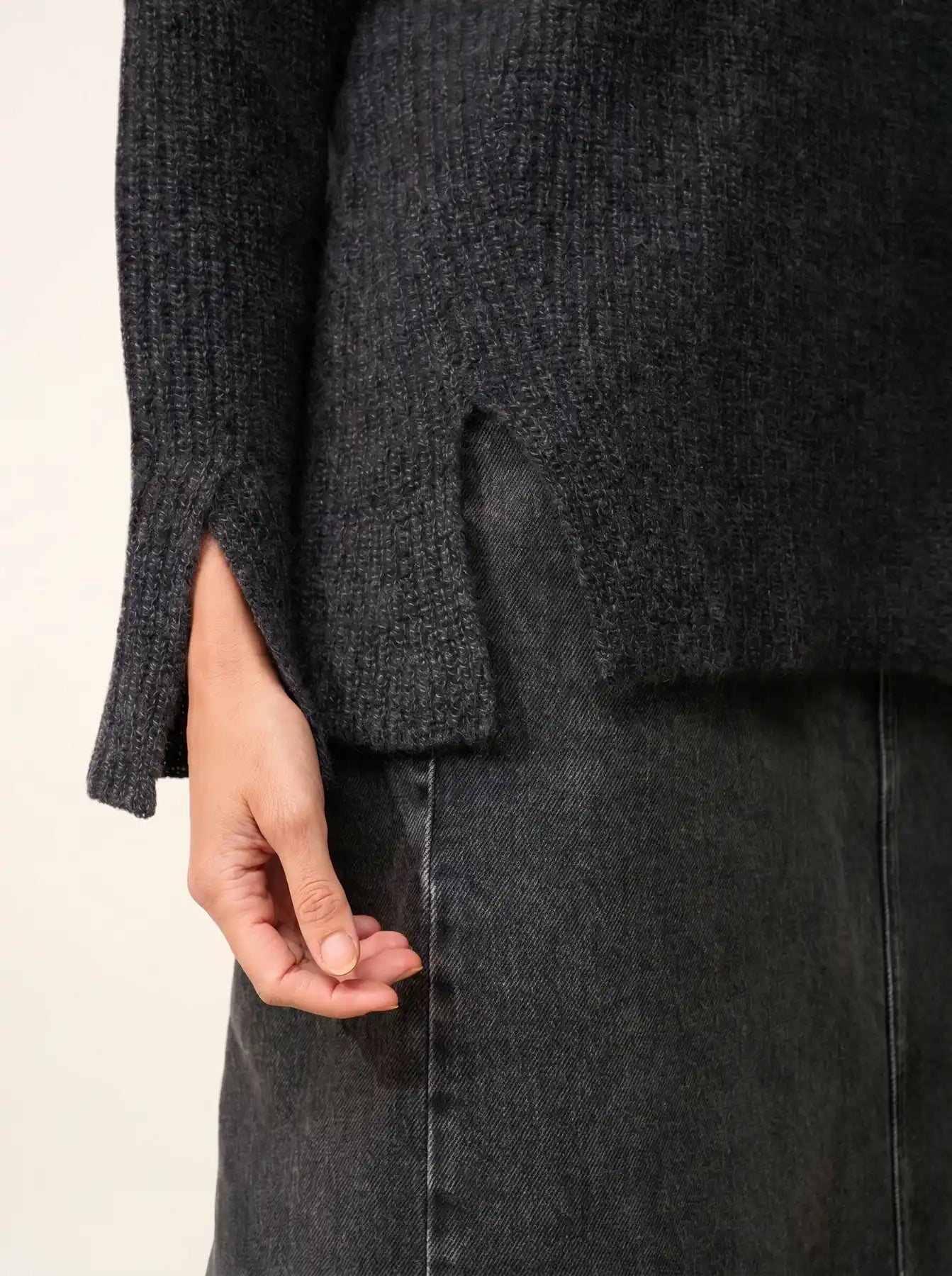 LOUISE pullover stehkragen 4-fädig schwarz meliert