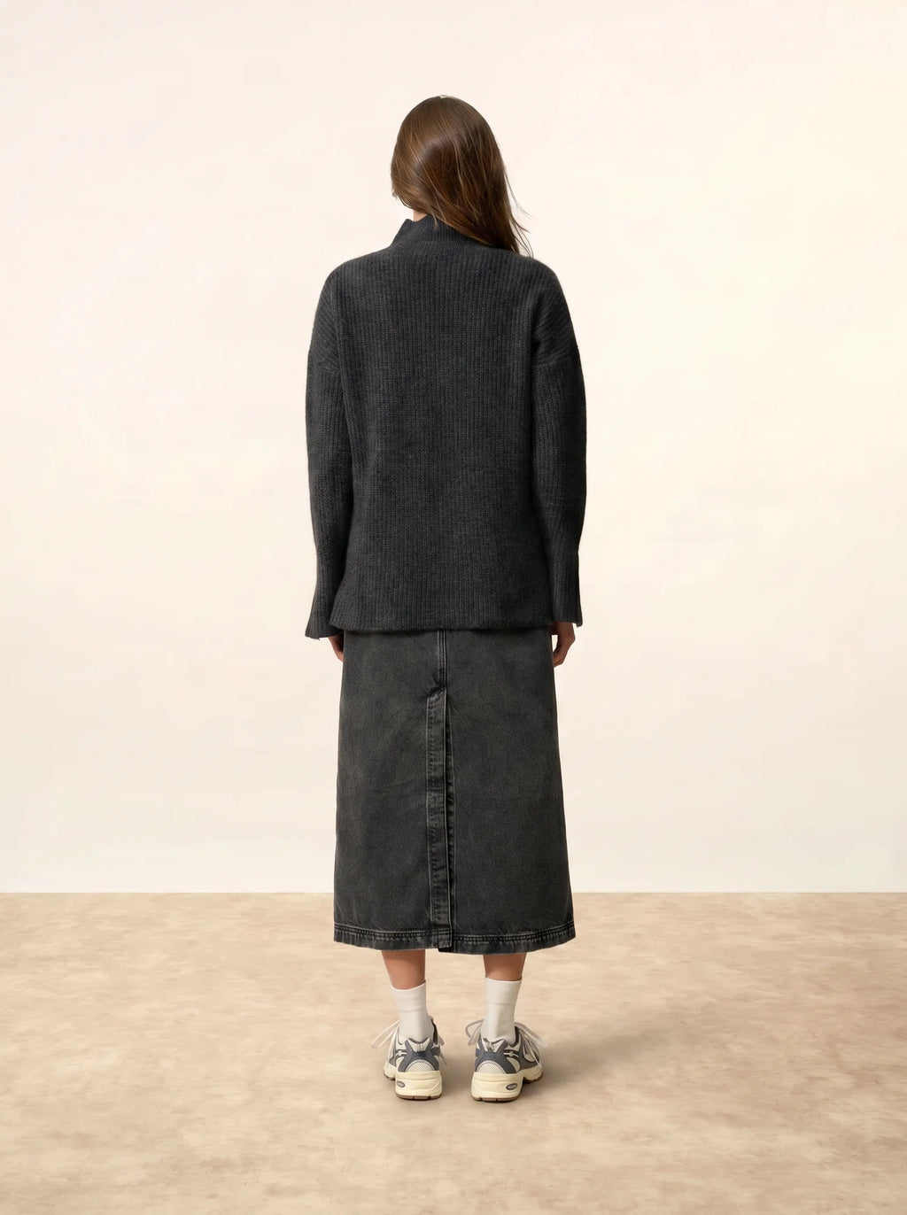 LOUISE pullover stehkragen 4-fädig schwarz meliert