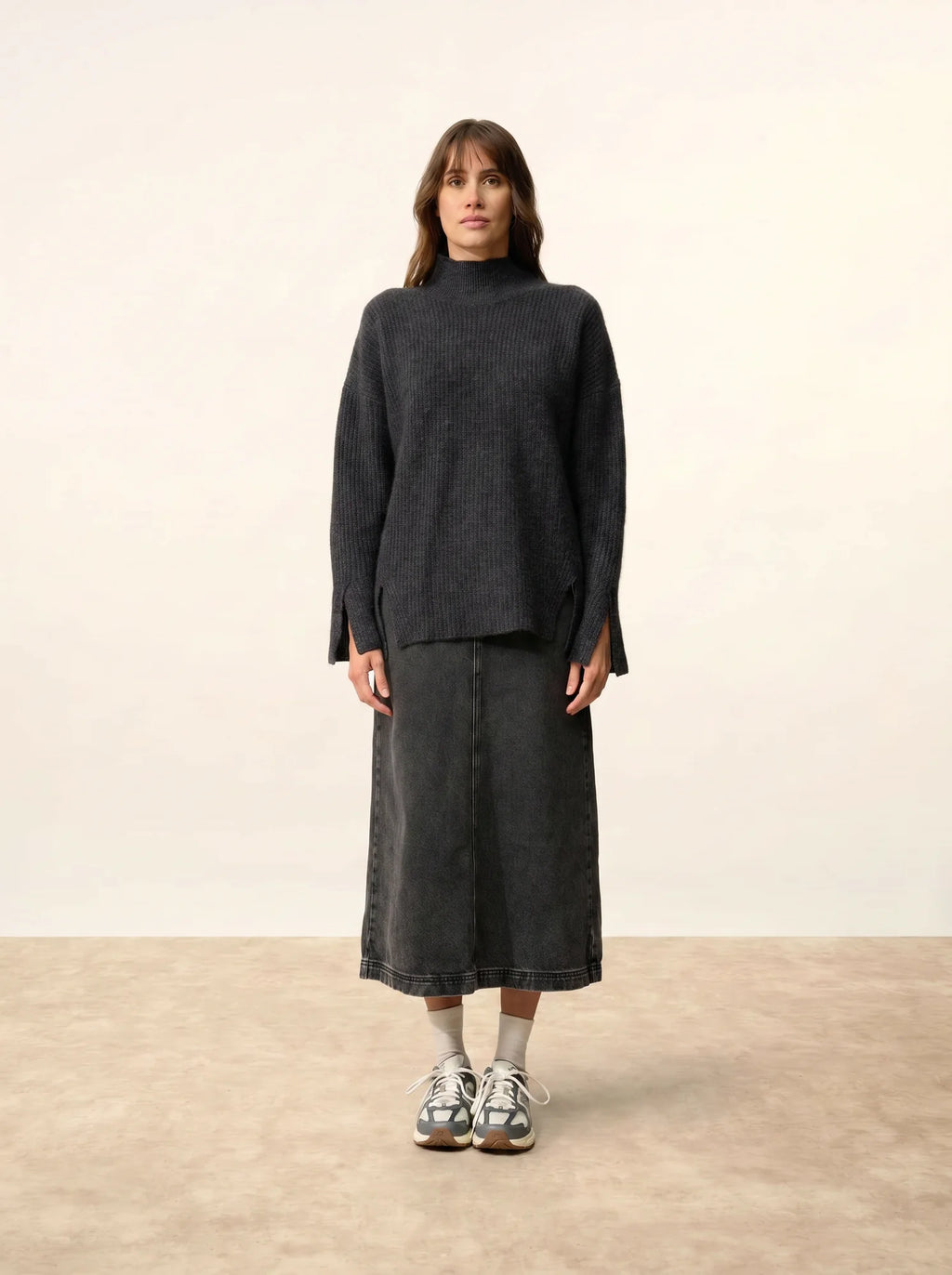 LOUISE pullover stehkragen 4-fädig schwarz meliert