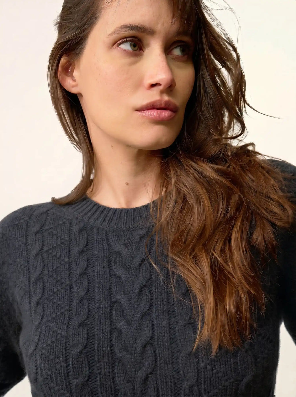 OLIVIA Pull Col Rond 8 Fils Carbone Chiné