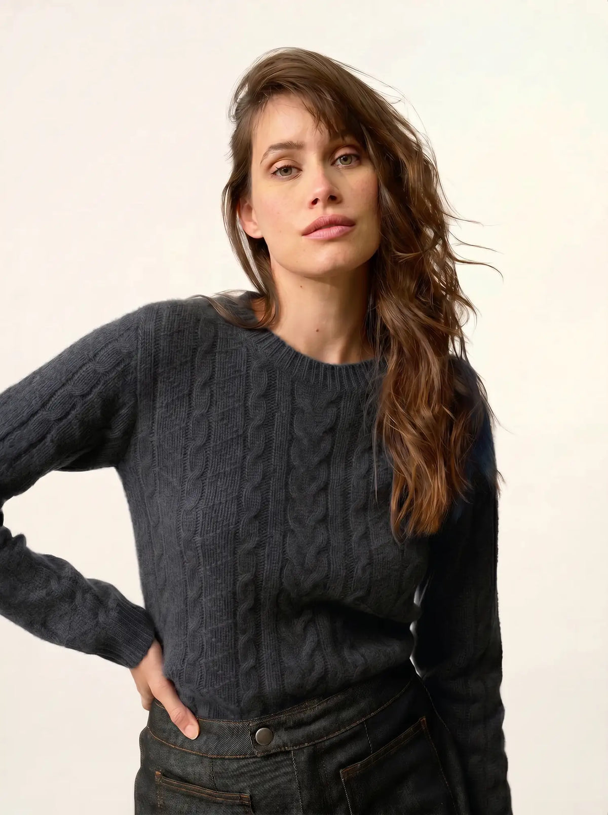 OLIVIA Pull Col Rond 8 Fils Carbone Chiné