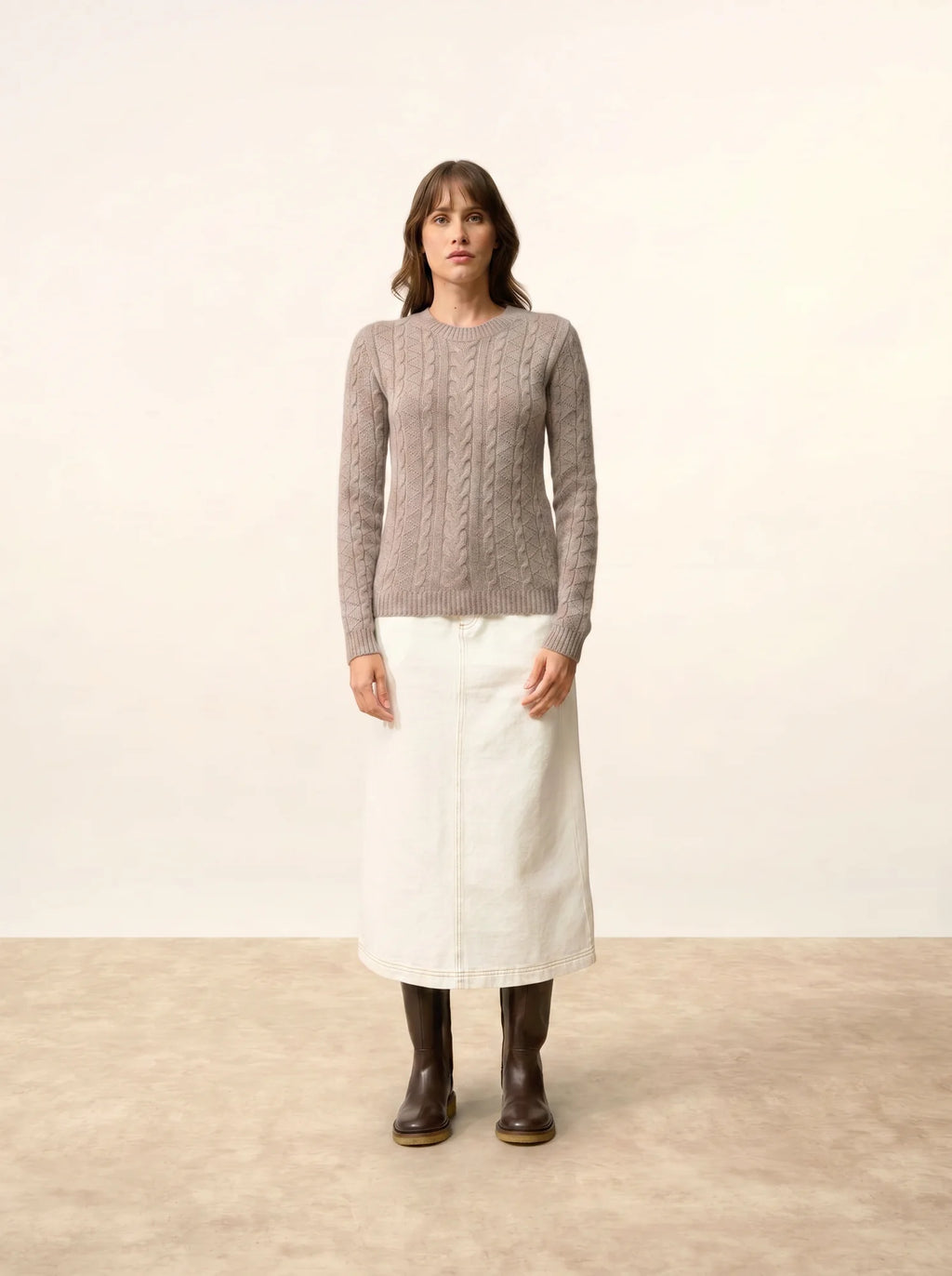 OLIVIA pull col rond 8 fils caribou chiné