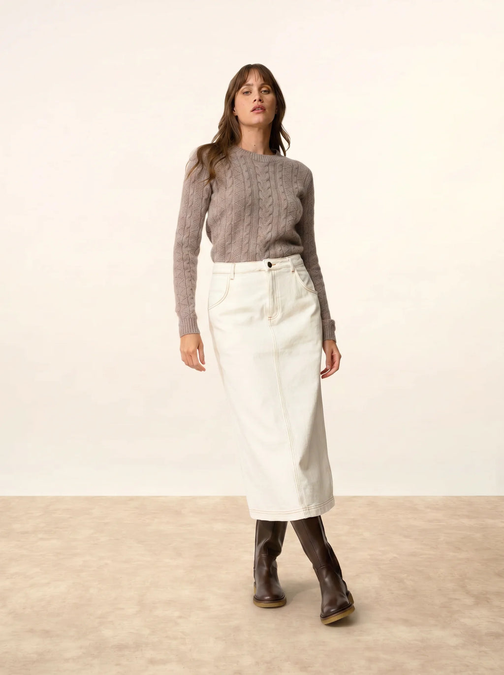OLIVIA pull col rond 8 fils caribou chiné