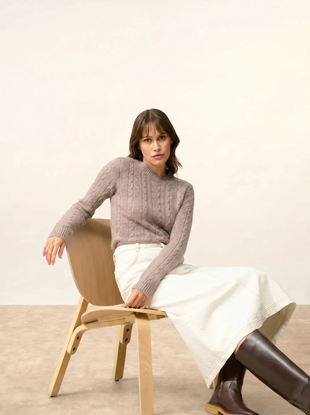 OLIVIA pull col rond 8 fils caribou chiné