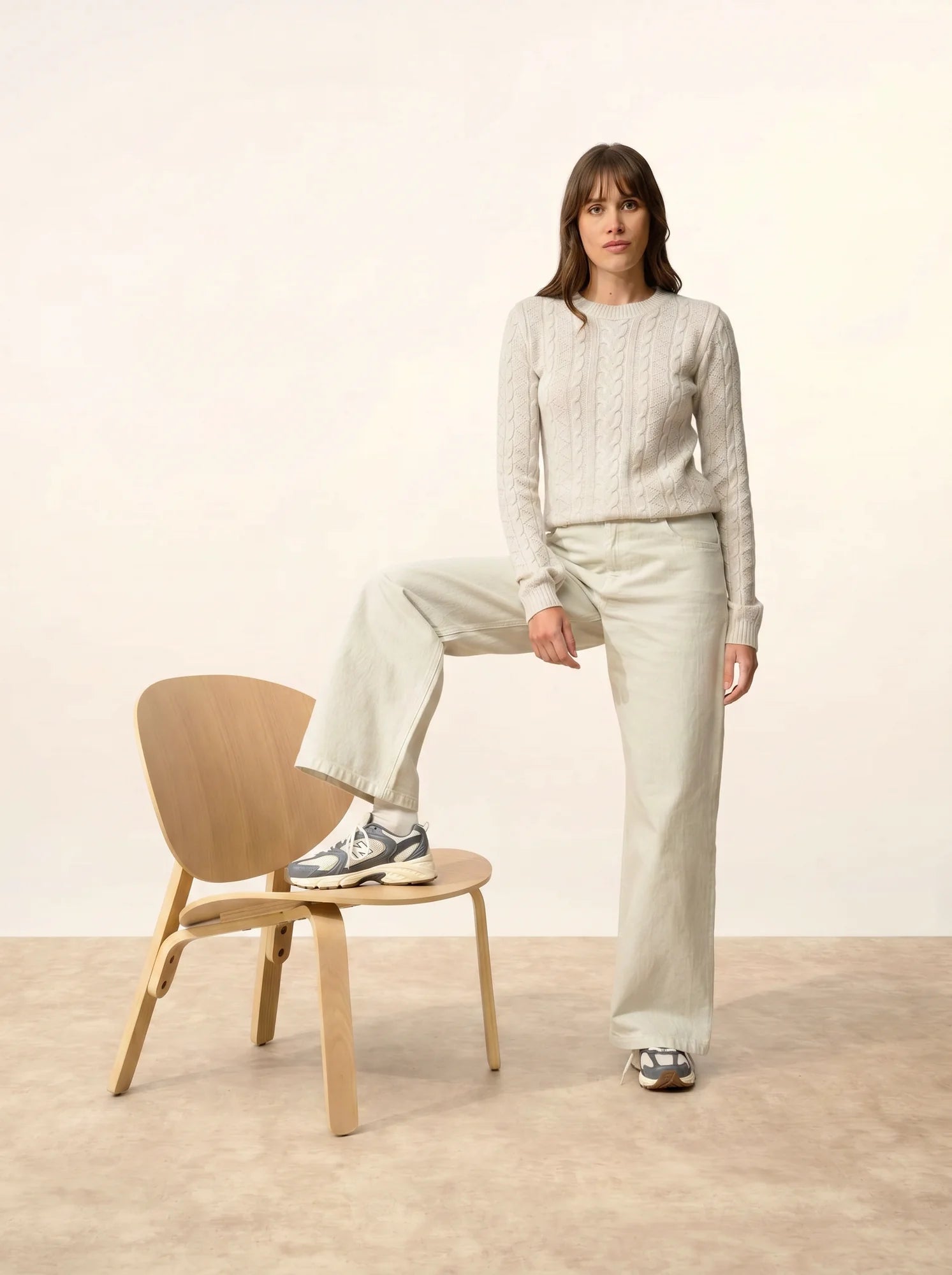 OLIVIA pull col rond 8 fils gris perle chiné
