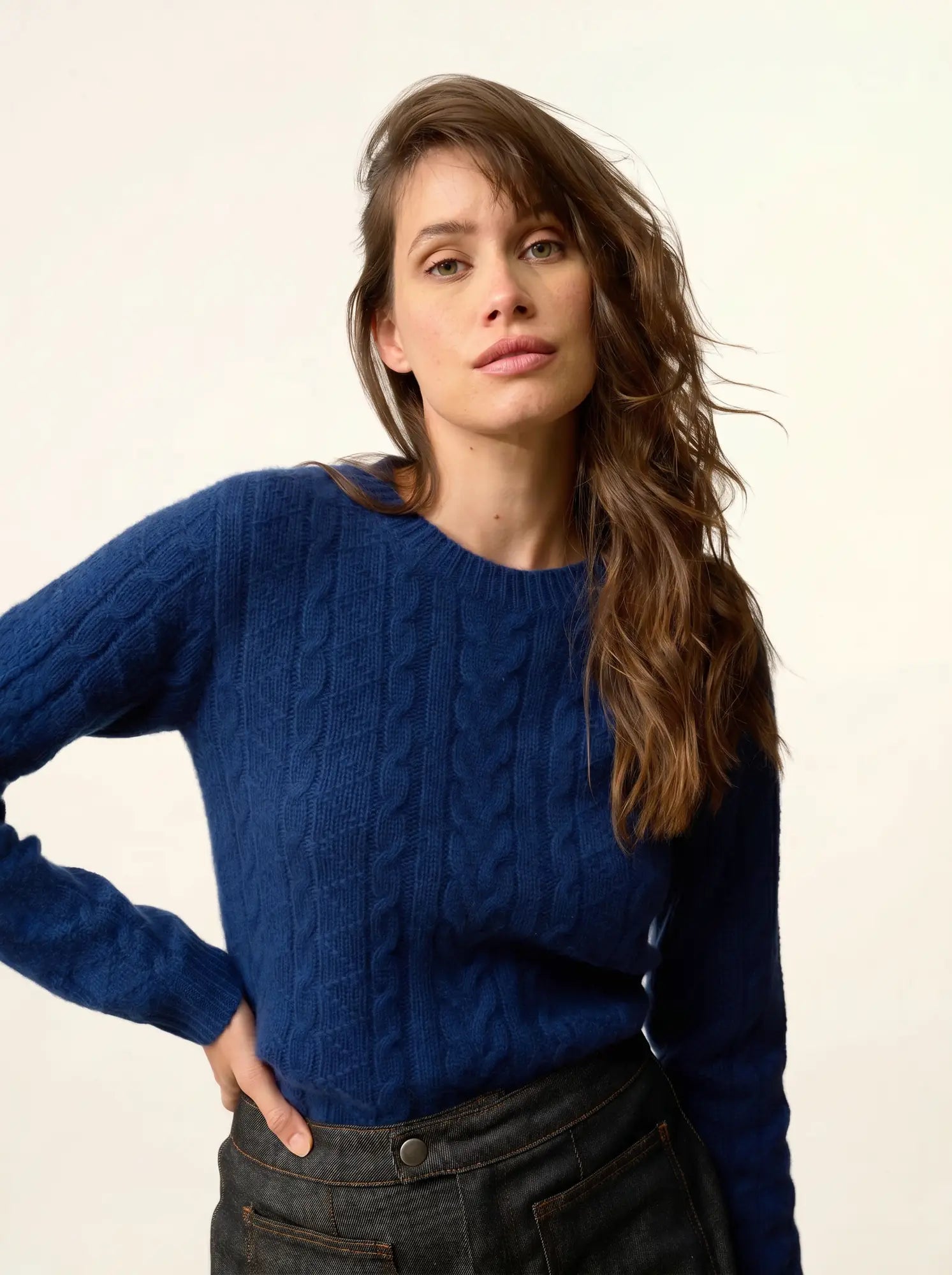 OLIVIA pull col rond 8 fils minuit