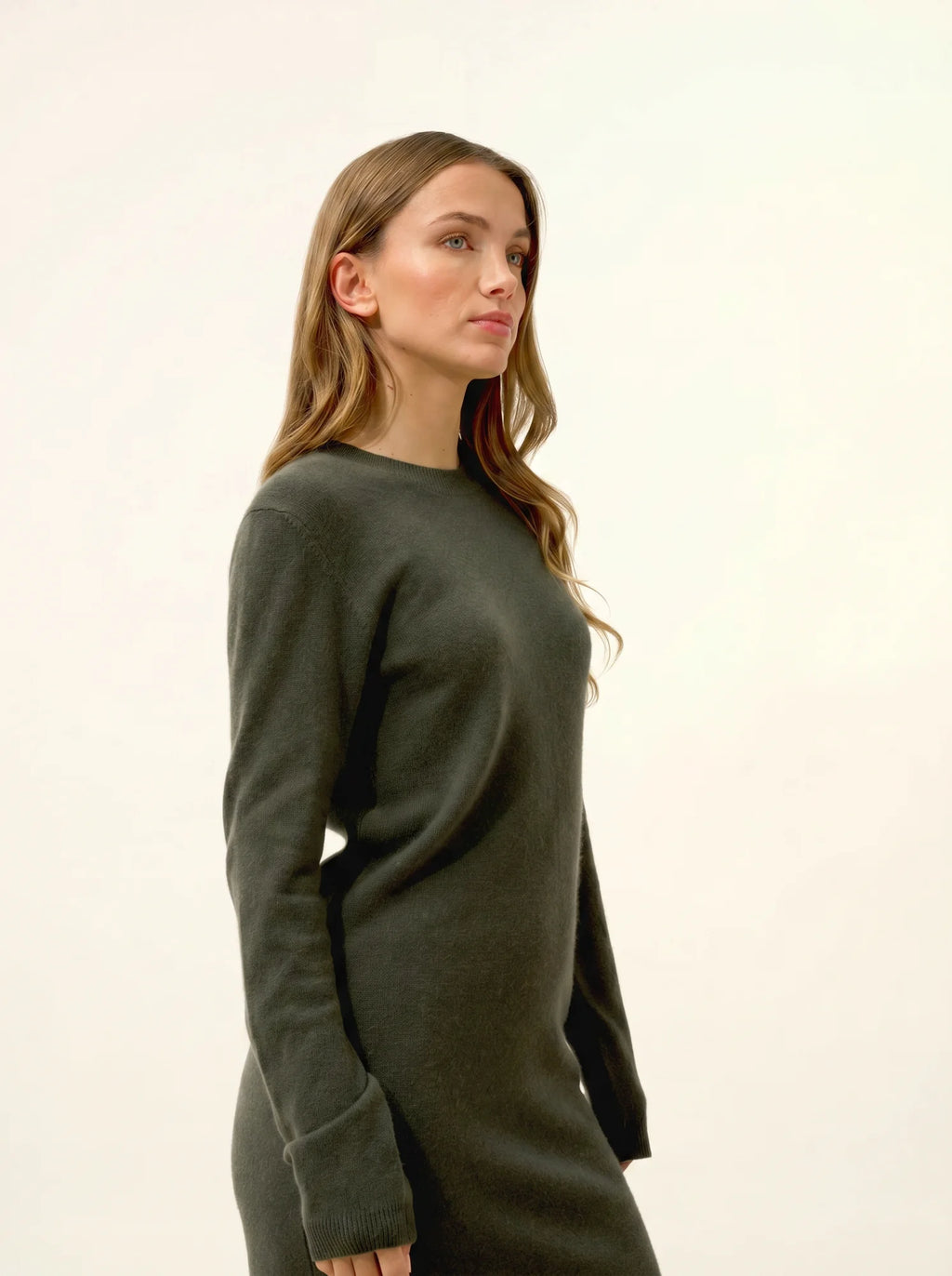 LINA kleid rundhalsausschnitt khaki