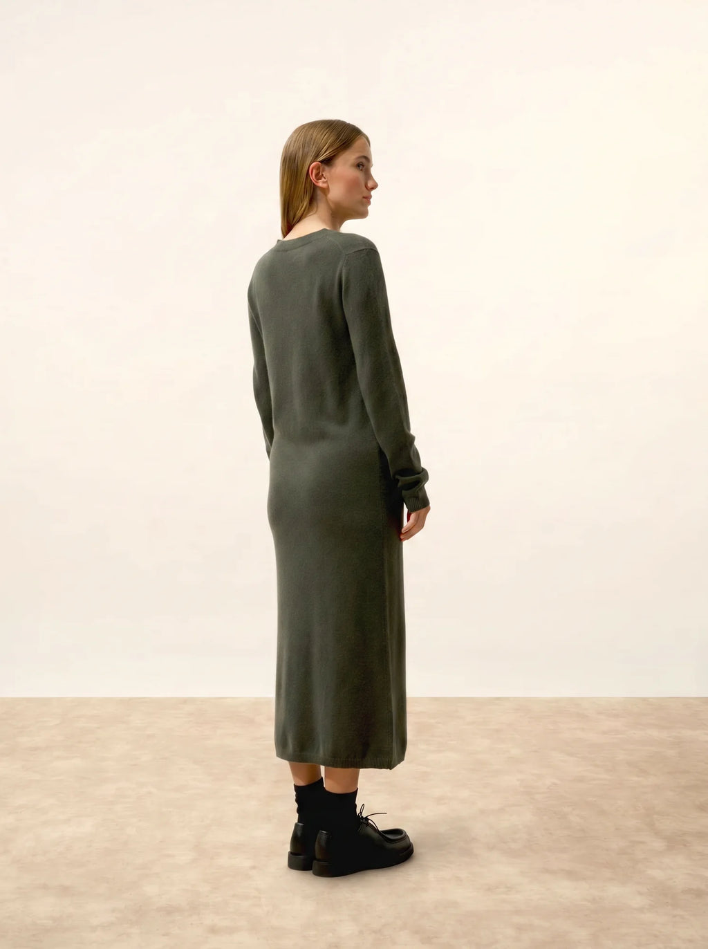 LINA kleid rundhalsausschnitt khaki