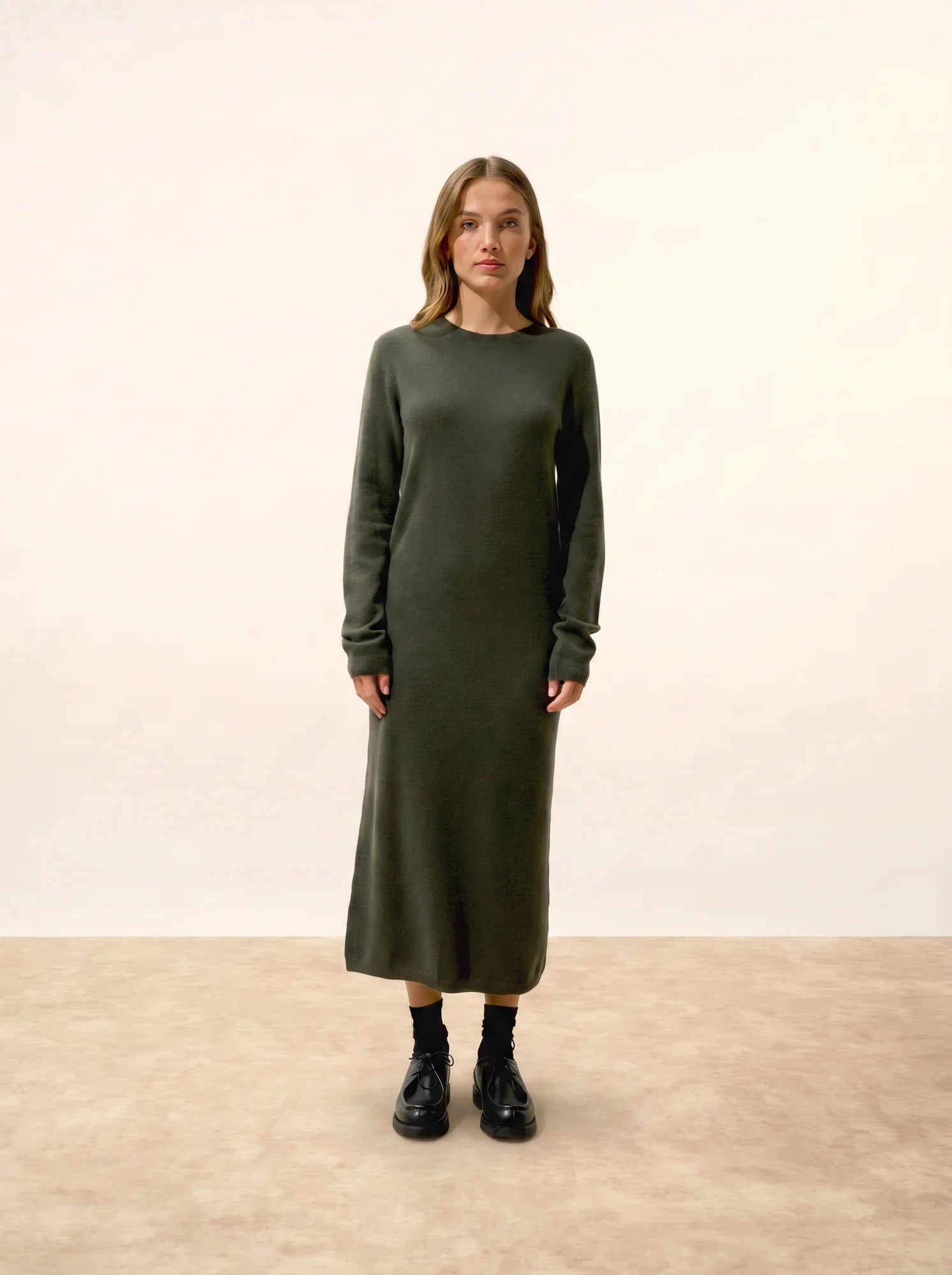 LINA kleid rundhalsausschnitt khaki